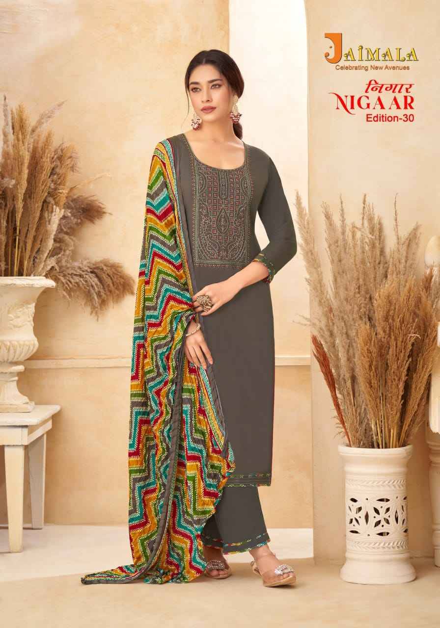 Nigaar Vol-30 By Jaimala 1576-001 To 1576-008 Series Beautiful Festive Suits Colorful Stylish Fancy Casual Wear & Ethnic Wear Pure Rayon Slub With Work Dresses At Wholesale Price