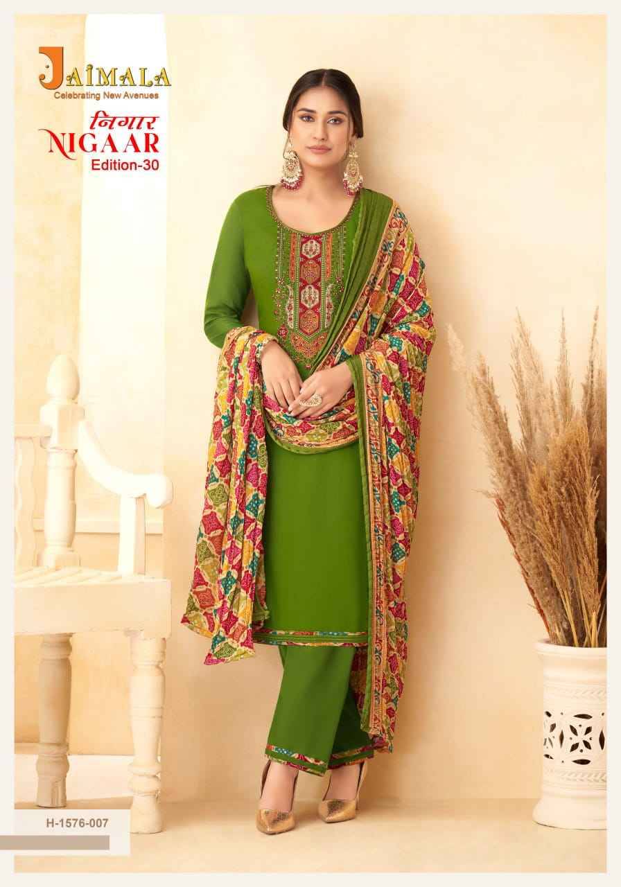 Nigaar Vol-30 By Jaimala 1576-001 To 1576-008 Series Beautiful Festive Suits Colorful Stylish Fancy Casual Wear & Ethnic Wear Pure Rayon Slub With Work Dresses At Wholesale Price