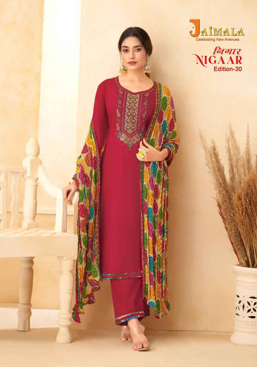 Nigaar Vol-30 By Jaimala 1576-001 To 1576-008 Series Beautiful Festive Suits Colorful Stylish Fancy Casual Wear & Ethnic Wear Pure Rayon Slub With Work Dresses At Wholesale Price