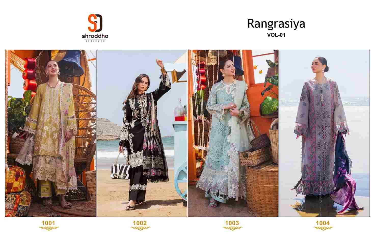 Rangrasiya Vol-1 By Shraddha Designer 1001 To 1004 Series Designer Pakistani Suits Beautiful Stylish Fancy Colorful Party Wear & Occasional Wear Pure Cotton Embroidered Dresses At Wholesale Price