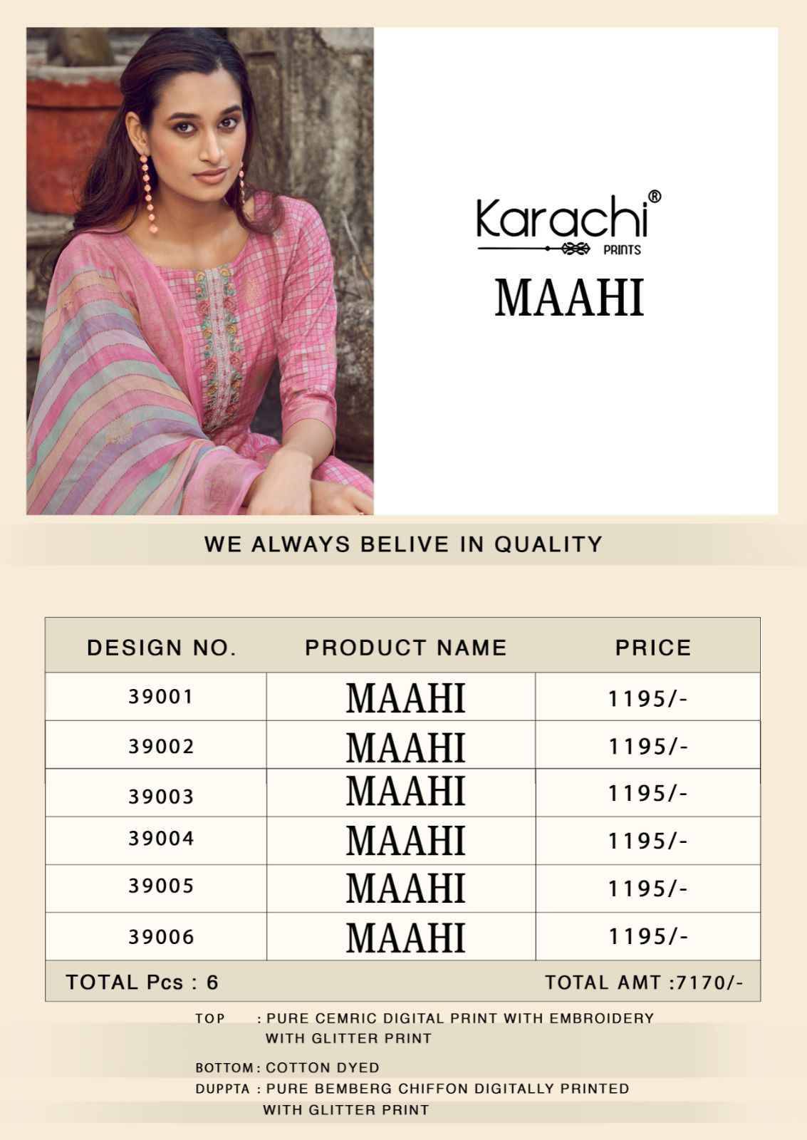 Maahi By Karachi Prints 39001 To 39006 Series Beautiful Festive Suits Colorful Stylish Fancy Casual Wear & Ethnic Wear Pure Cambric Print With Work Dresses At Wholesale Price