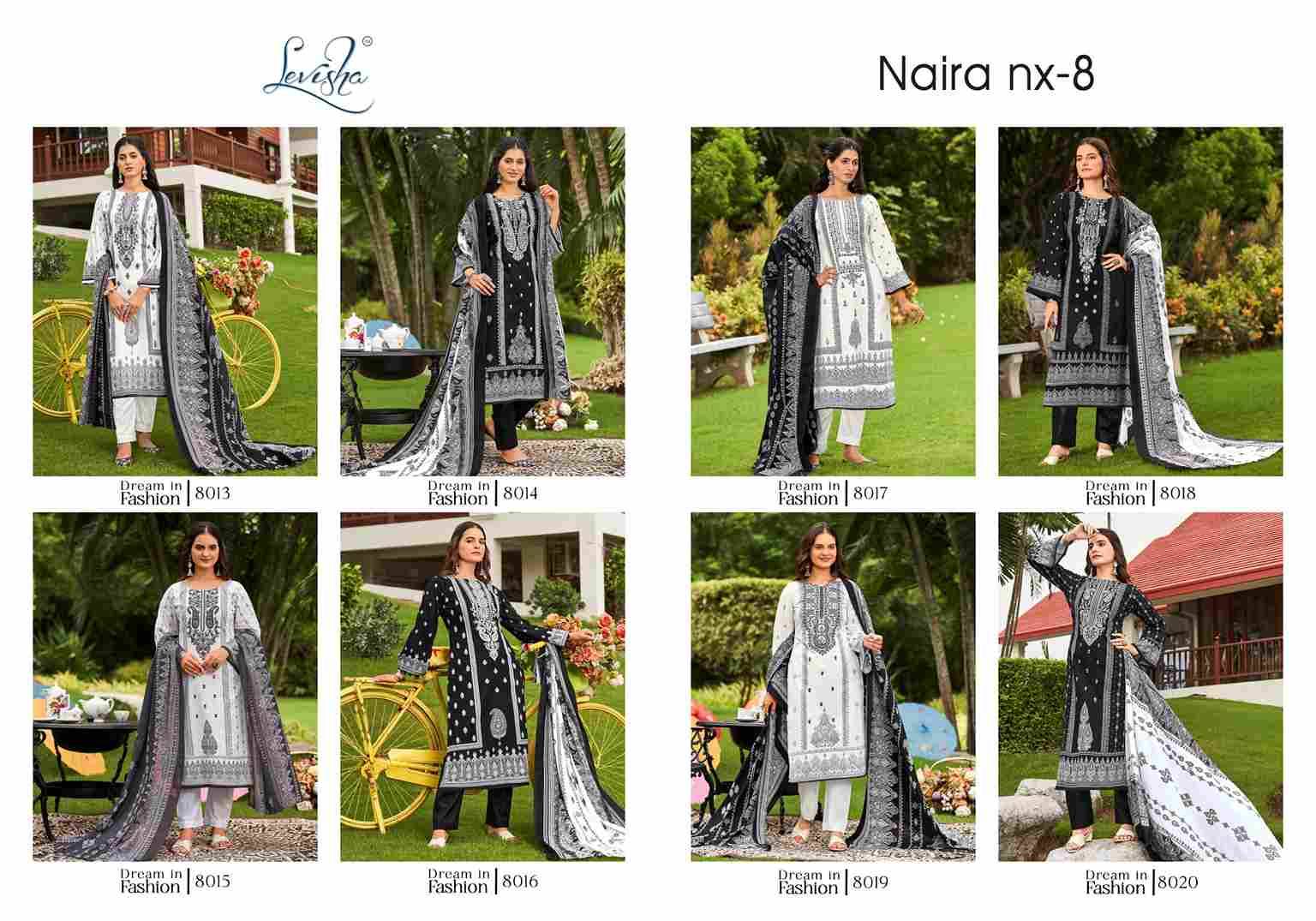 Naira Nx Vol-8 By Levisha 8013 To 8020 Series Festive Suits Beautiful Fancy Colorful Stylish Party Wear & Occasional Wear Cambric Lawn Cotton Print Dresses At Wholesale Price