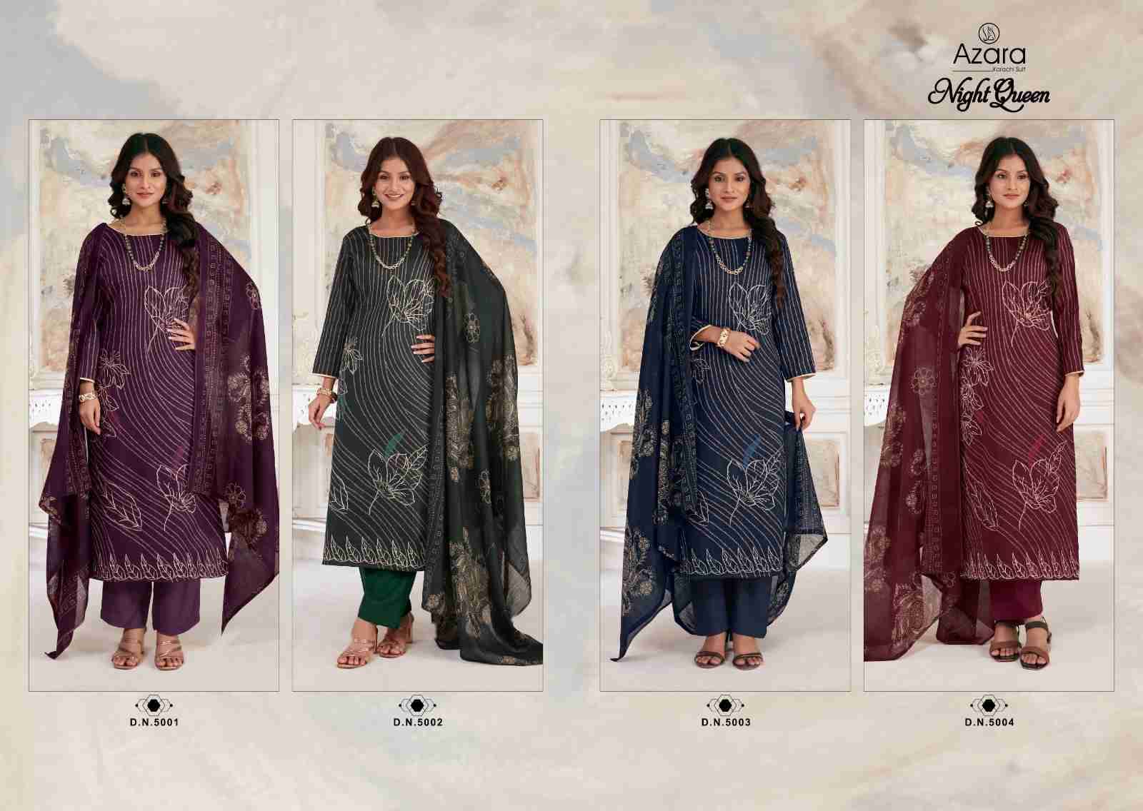 Night Queen By Azara 5001 To 5004 Series Beautiful Festive Suits Colorful Stylish Fancy Casual Wear & Ethnic Wear Jam Cotton Print Dresses At Wholesale Price