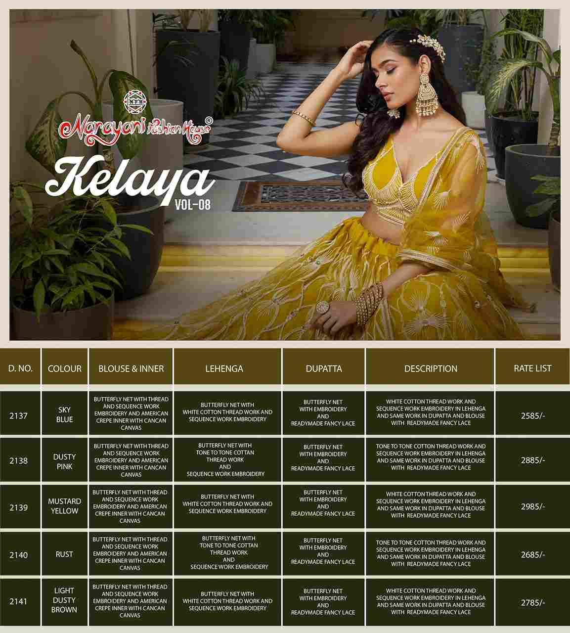 Kelaya Vol-8 By Narayani Fashion House 2137 To 2141 Series Festive Wear Collection Beautiful Stylish Colorful Fancy Party Wear & Occasional Wear Net Lehengas At Wholesale Price