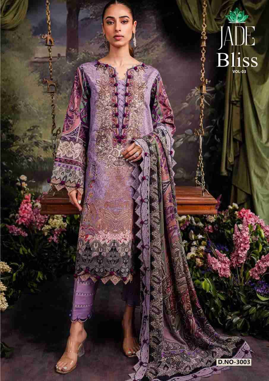 Bliss Vol-3 By Jade 3001 To 3008 Series Beautiful Festive Suits Colorful Stylish Fancy Casual Wear & Ethnic Wear Pure Cotton Print Dresses At Wholesale Price