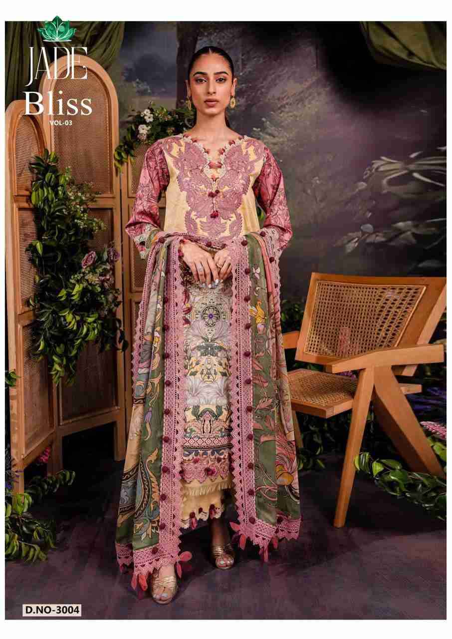 Bliss Vol-3 By Jade 3001 To 3008 Series Beautiful Festive Suits Colorful Stylish Fancy Casual Wear & Ethnic Wear Pure Cotton Print Dresses At Wholesale Price