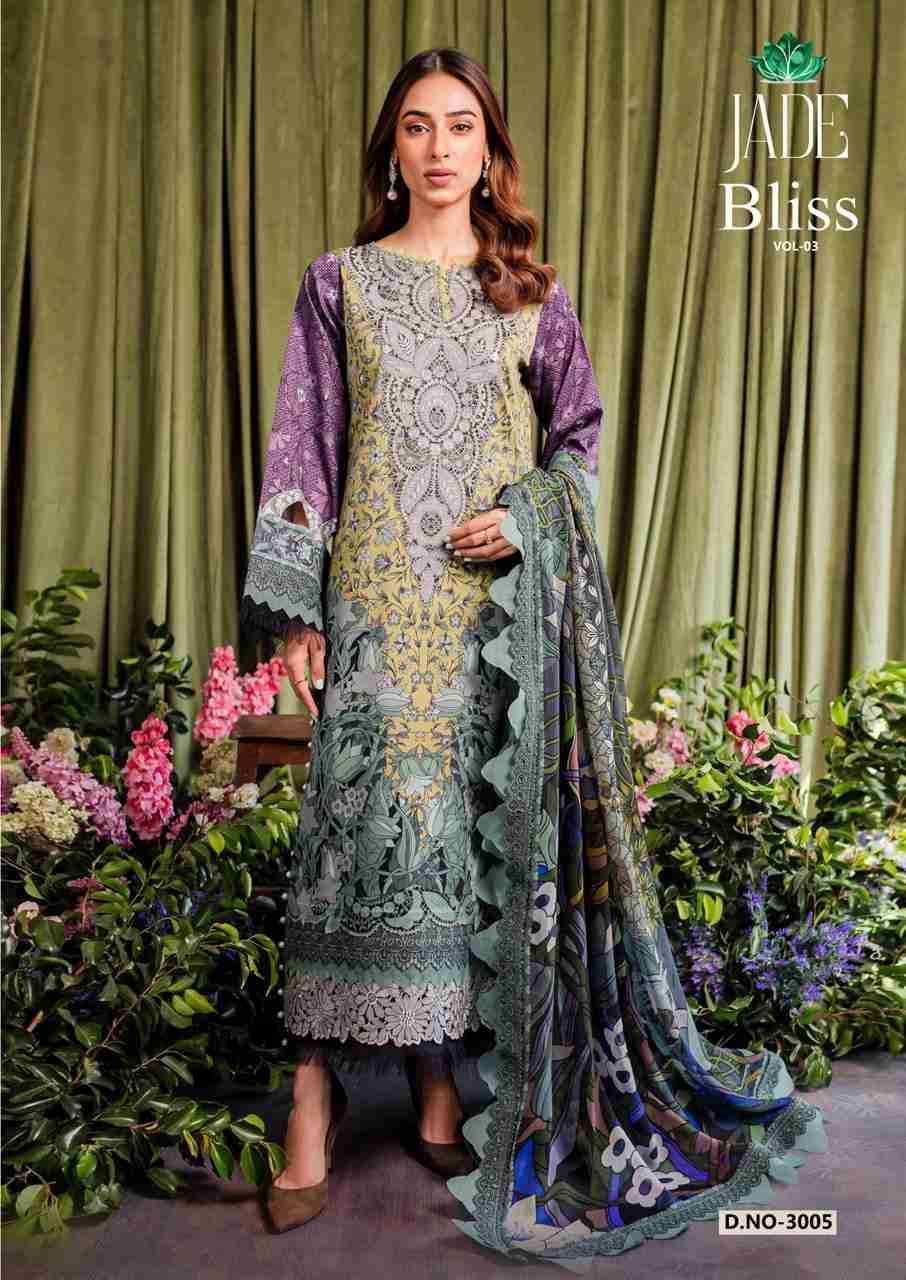 Bliss Vol-3 By Jade 3001 To 3008 Series Beautiful Festive Suits Colorful Stylish Fancy Casual Wear & Ethnic Wear Pure Cotton Print Dresses At Wholesale Price