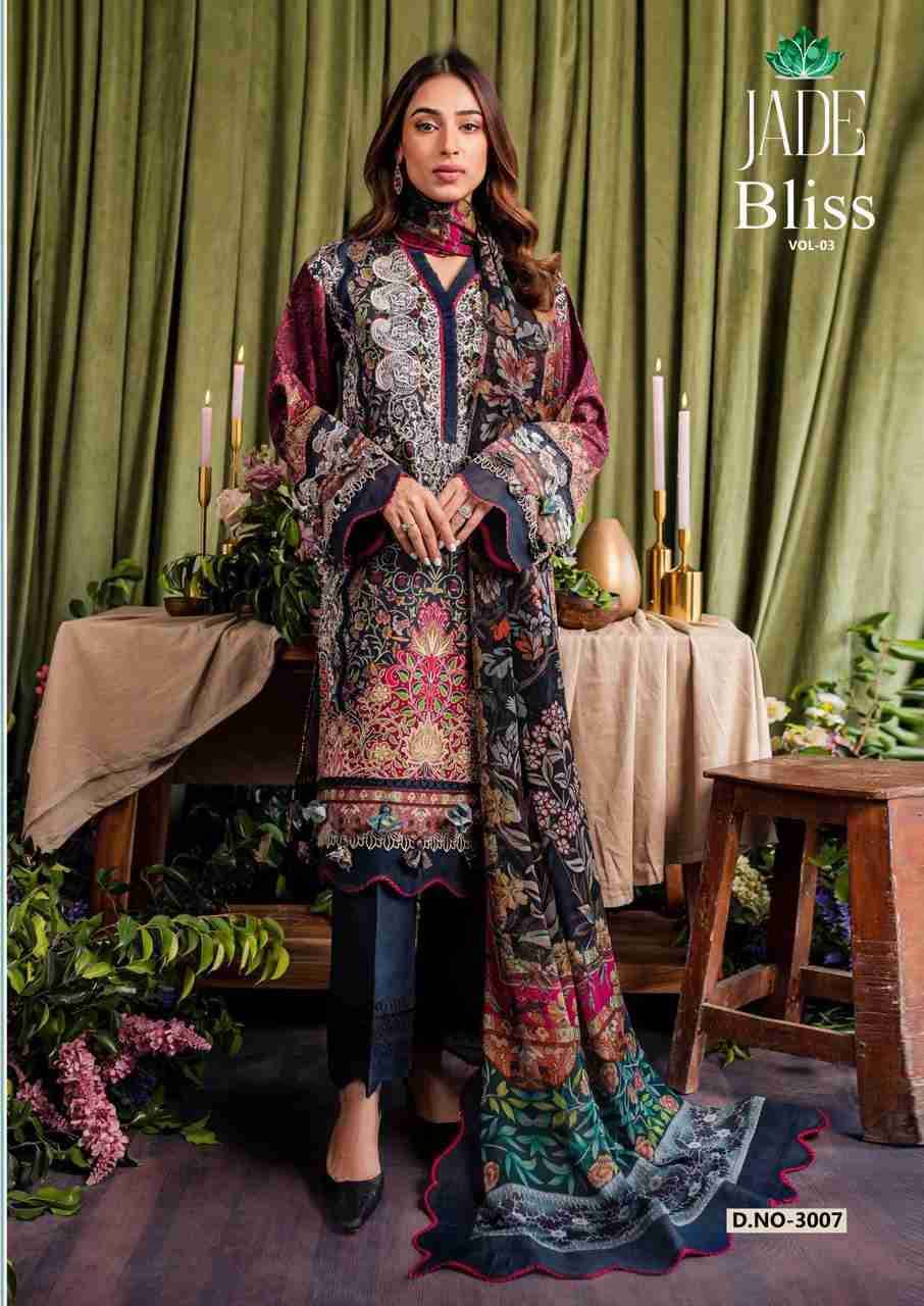 Bliss Vol-3 By Jade 3001 To 3008 Series Beautiful Festive Suits Colorful Stylish Fancy Casual Wear & Ethnic Wear Pure Cotton Print Dresses At Wholesale Price