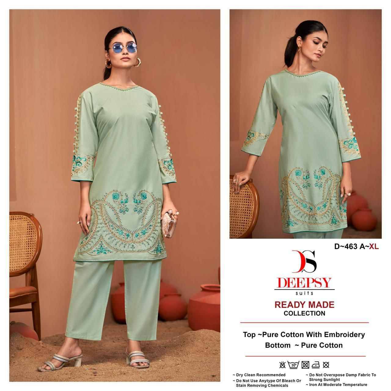 Deepsy Hit Design 463 Colours By Deepsy Suits 463-A To 463-D Series Designer Pakistani Suits Collection Beautiful Stylish Fancy Colorful Party Wear & Occasional Wear Pure Cotton Kurtis With Bottom At Wholesale Price