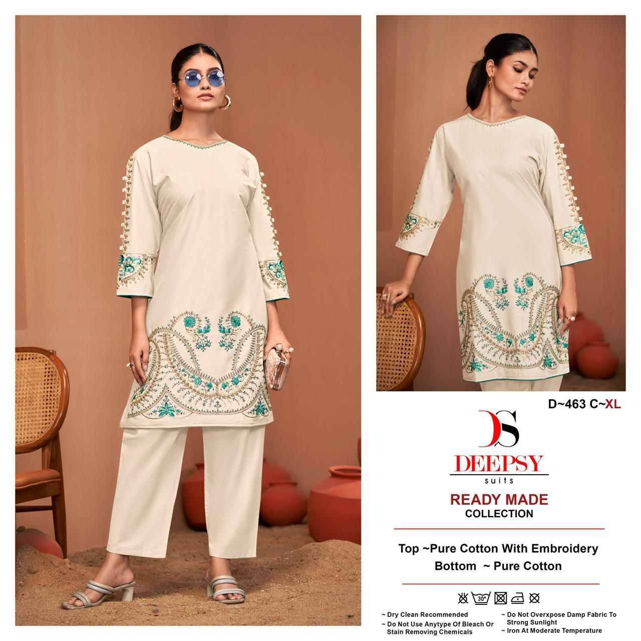 Deepsy Hit Design 463 Colours By Deepsy Suits 463-A To 463-D Series Designer Pakistani Suits Collection Beautiful Stylish Fancy Colorful Party Wear & Occasional Wear Pure Cotton Kurtis With Bottom At Wholesale Price