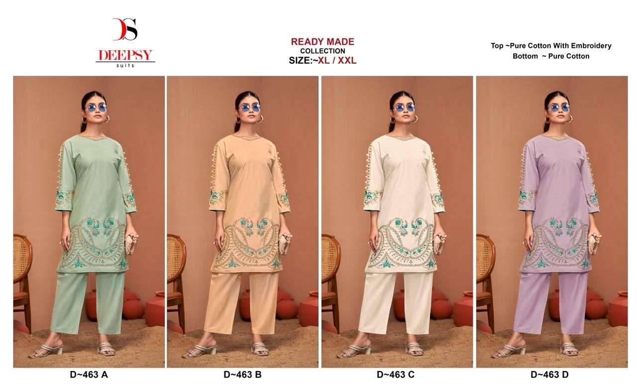 Deepsy Hit Design 463 Colours By Deepsy Suits 463-A To 463-D Series Designer Pakistani Suits Collection Beautiful Stylish Fancy Colorful Party Wear & Occasional Wear Pure Cotton Kurtis With Bottom At Wholesale Price