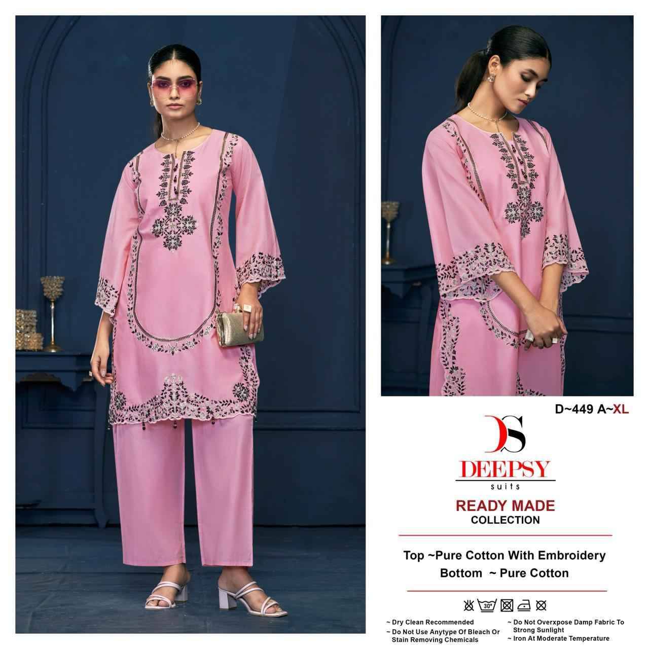 Deepsy Hit Design 449 Colours By Deepsy Suits 449-A To 449-D Series Designer Pakistani Suits Collection Beautiful Stylish Fancy Colorful Party Wear & Occasional Wear Pure Cotton Kurtis With Bottom At Wholesale Price