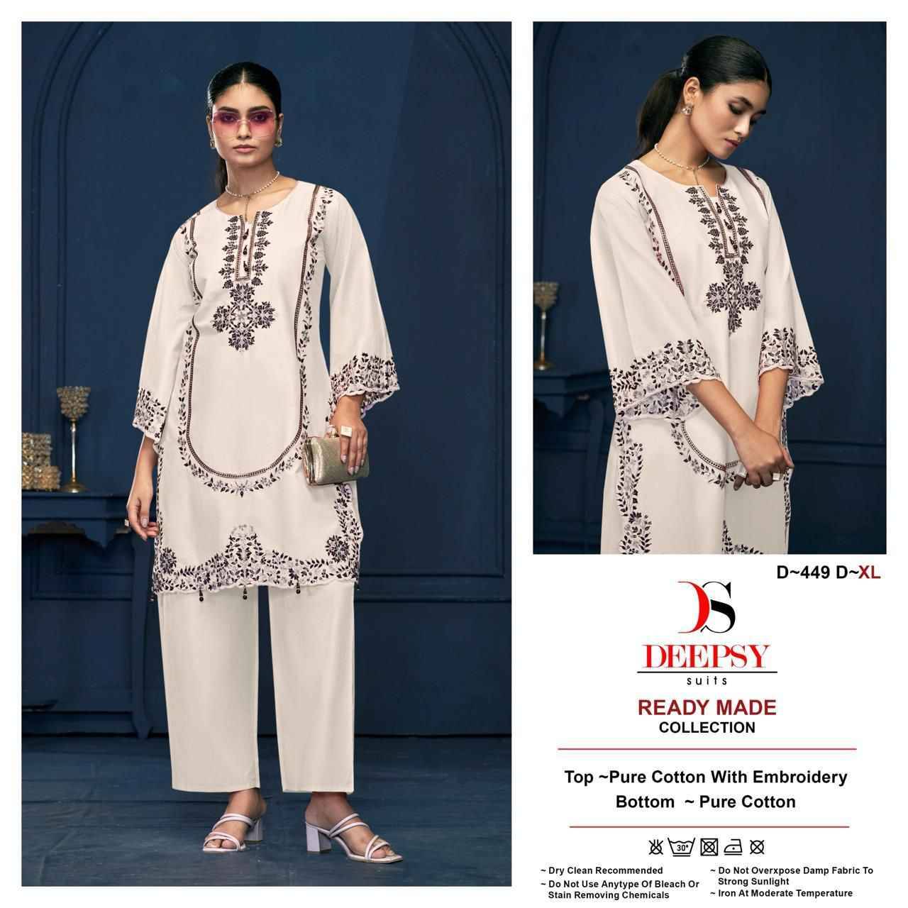 Deepsy Hit Design 449 Colours By Deepsy Suits 449-A To 449-D Series Designer Pakistani Suits Collection Beautiful Stylish Fancy Colorful Party Wear & Occasional Wear Pure Cotton Kurtis With Bottom At Wholesale Price