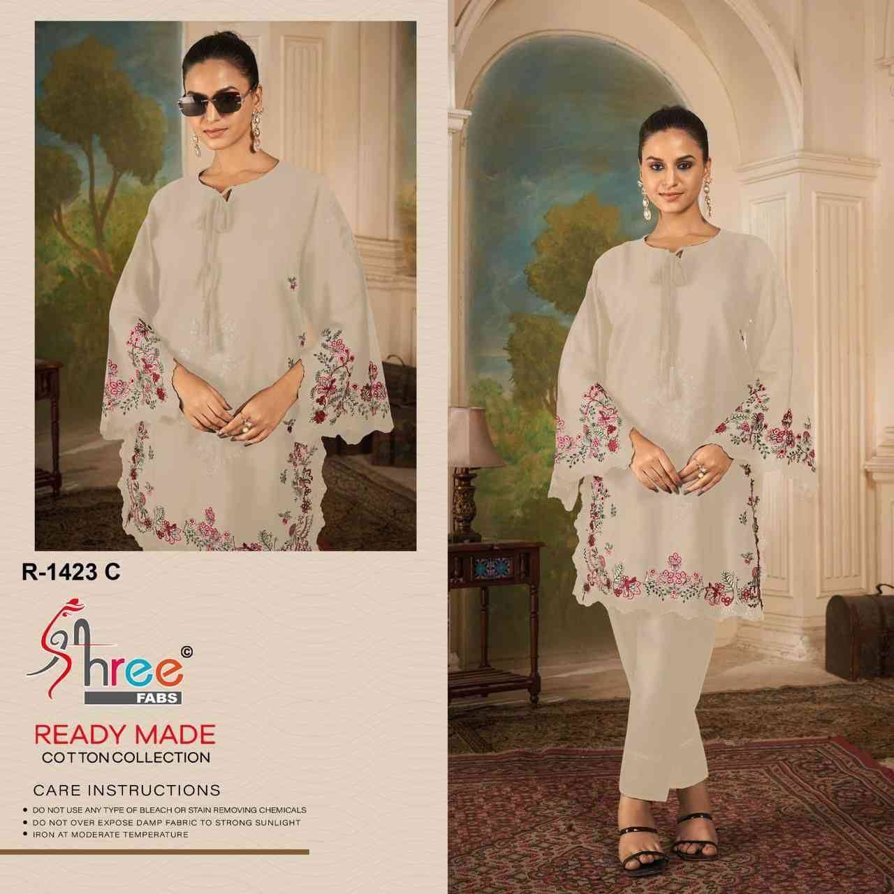 Shree Fabs Hit Design R-1423 Colours By Shree Fabs R-1423-A To R-1423-D Series Designer Pakistani Suits Collection Beautiful Stylish Fancy Colorful Party Wear & Occasional Wear Pure Cambric Cotton Kurtis With Bottom At Wholesale Price