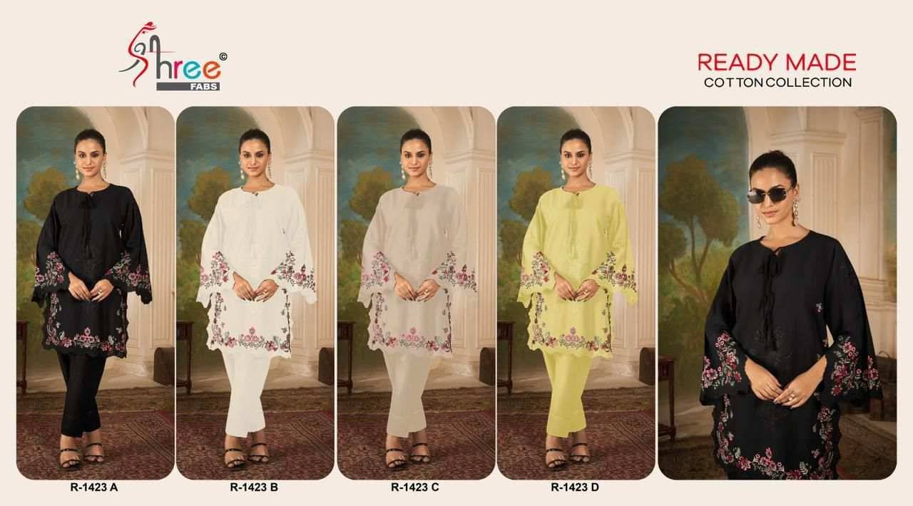 Shree Fabs Hit Design R-1423 Colours By Shree Fabs R-1423-A To R-1423-D Series Designer Pakistani Suits Collection Beautiful Stylish Fancy Colorful Party Wear & Occasional Wear Pure Cambric Cotton Kurtis With Bottom At Wholesale Price