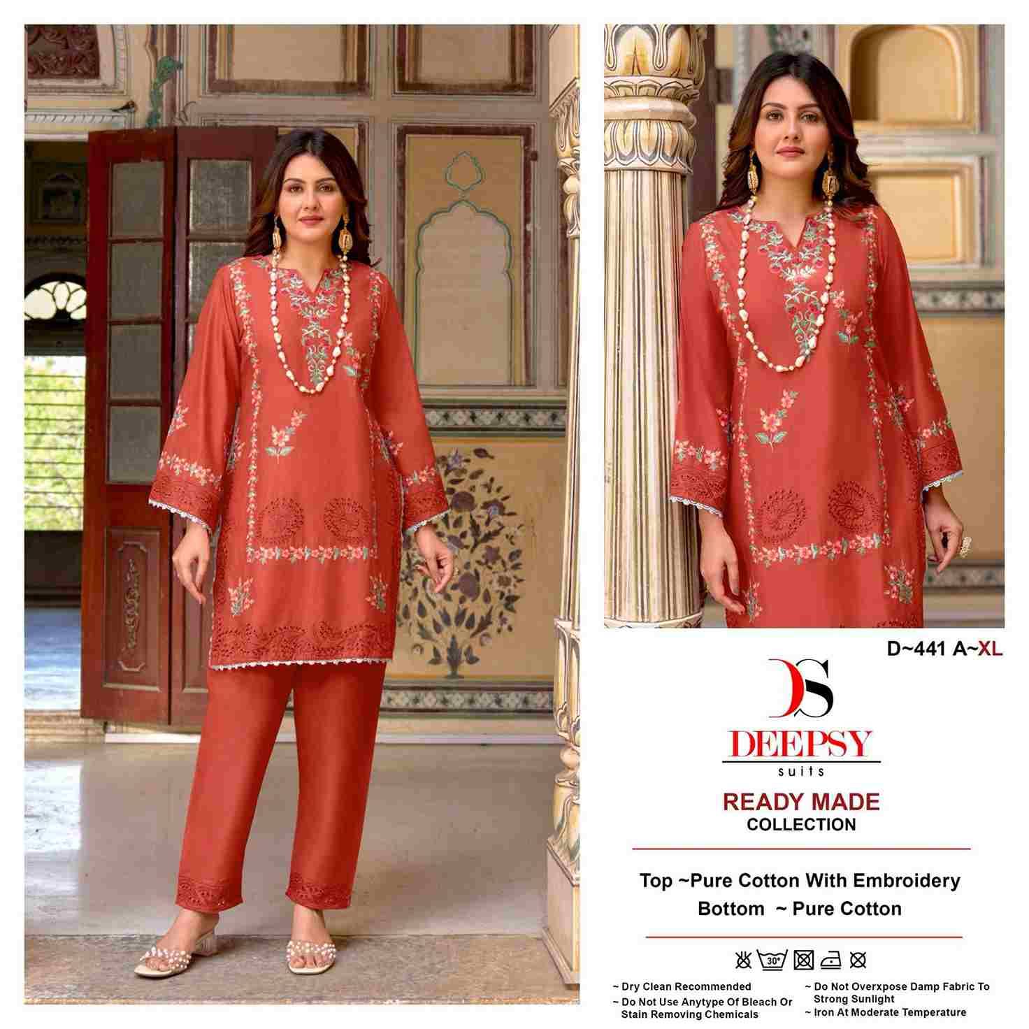 Deepsy Hit Design 441 Colours By Deepsy Suits 441-A To 441-D Series Designer Pakistani Suits Collection Beautiful Stylish Fancy Colorful Party Wear & Occasional Wear Pure Cotton Kurtis With Bottom At Wholesale Price