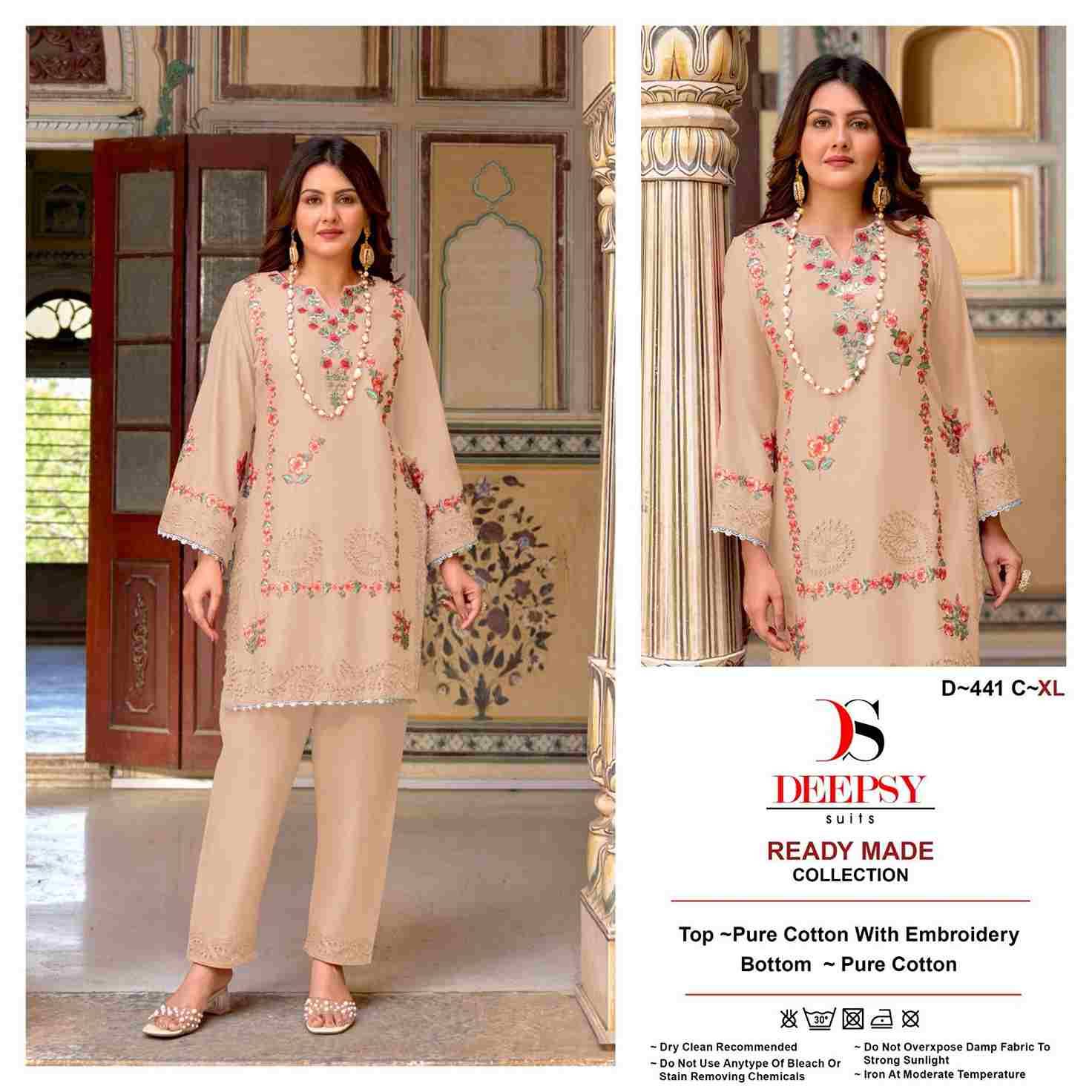 Deepsy Hit Design 441 Colours By Deepsy Suits 441-A To 441-D Series Designer Pakistani Suits Collection Beautiful Stylish Fancy Colorful Party Wear & Occasional Wear Pure Cotton Kurtis With Bottom At Wholesale Price