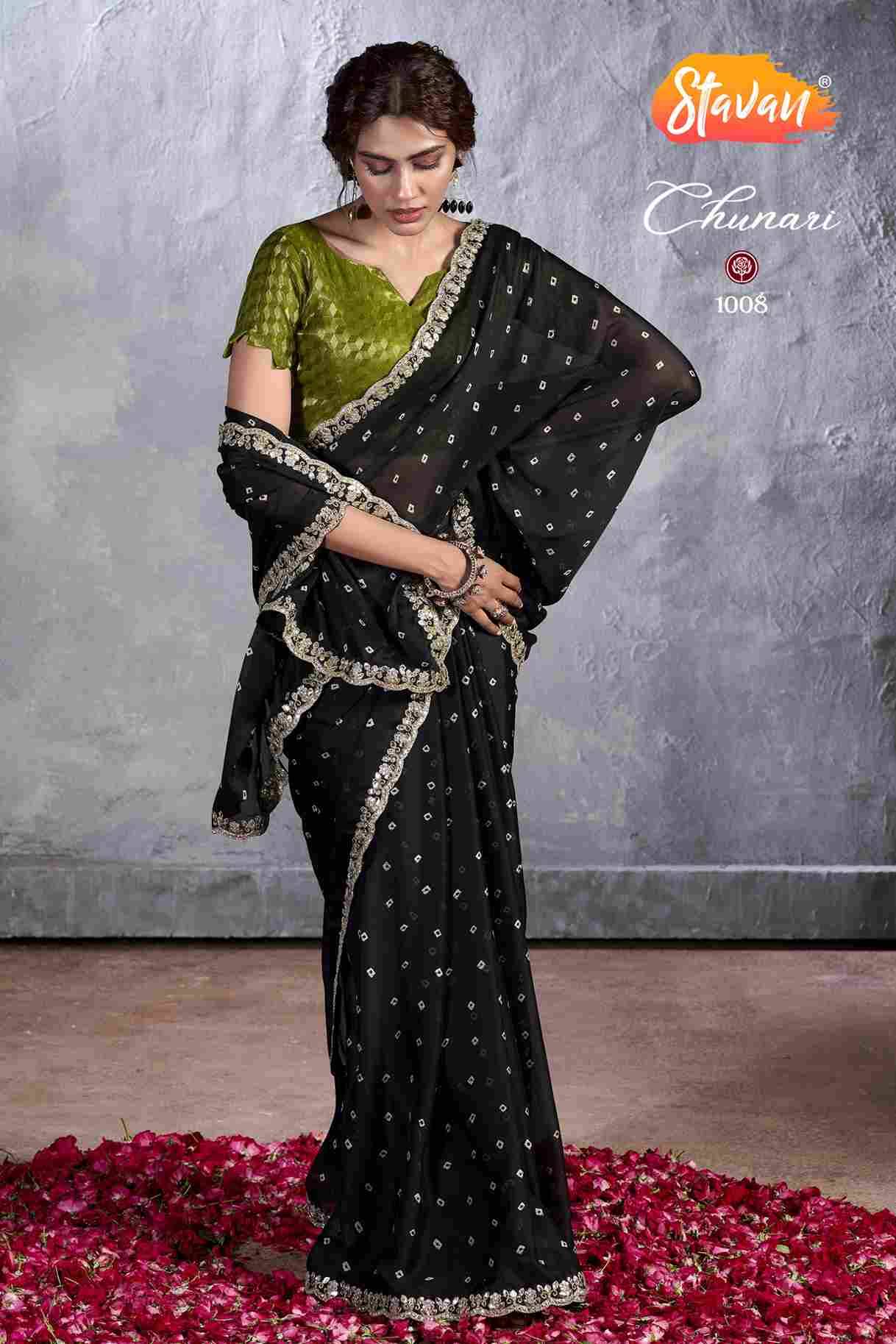 Chunari By Stavan 1001 To 1018 Series Indian Traditional Wear Collection Beautiful Stylish Fancy Colorful Party Wear & Occasional Wear Pure Chiffon Sarees At Wholesale Price