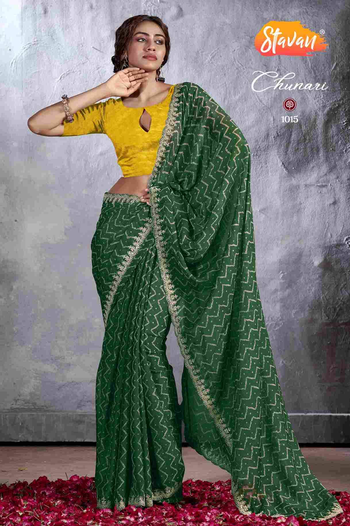 Chunari By Stavan 1001 To 1018 Series Indian Traditional Wear Collection Beautiful Stylish Fancy Colorful Party Wear & Occasional Wear Pure Chiffon Sarees At Wholesale Price