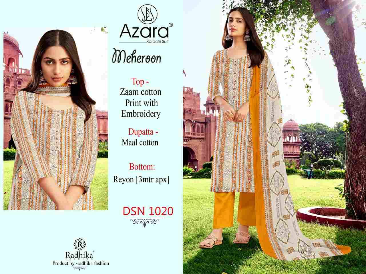 Meheroon By Azara 1020-A To 1020-D Series Beautiful Festive Suits Colorful Stylish Fancy Casual Wear & Ethnic Wear Jam Cotton Print Dresses At Wholesale Price