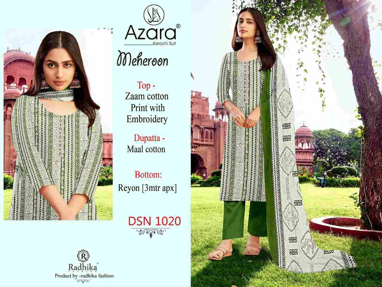 Meheroon By Azara 1020-A To 1020-D Series Beautiful Festive Suits Colorful Stylish Fancy Casual Wear & Ethnic Wear Jam Cotton Print Dresses At Wholesale Price