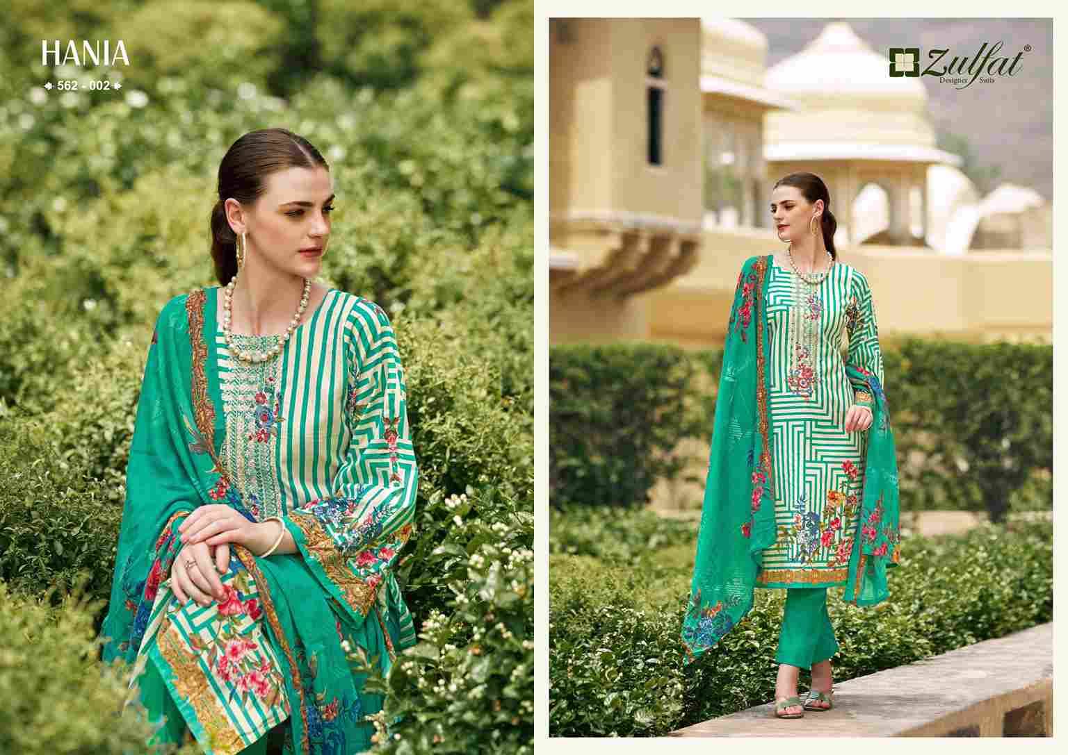 Hania By Zulfat 562-001 To 562-006 Series Beautiful Festive Suits Stylish Fancy Colorful Casual Wear & Ethnic Wear Pure Cotton Print Dresses At Wholesale Price