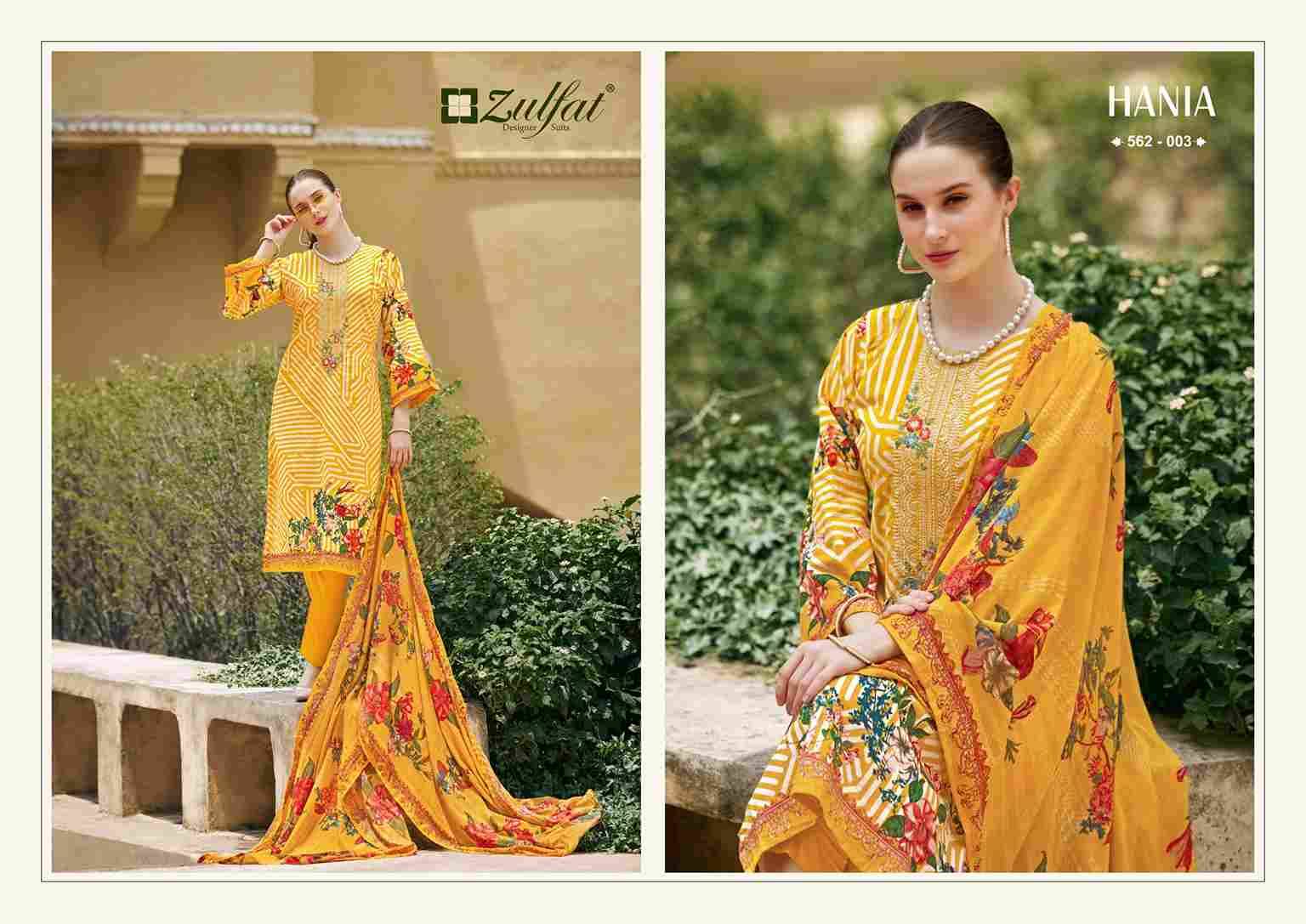 Hania By Zulfat 562-001 To 562-006 Series Beautiful Festive Suits Stylish Fancy Colorful Casual Wear & Ethnic Wear Pure Cotton Print Dresses At Wholesale Price