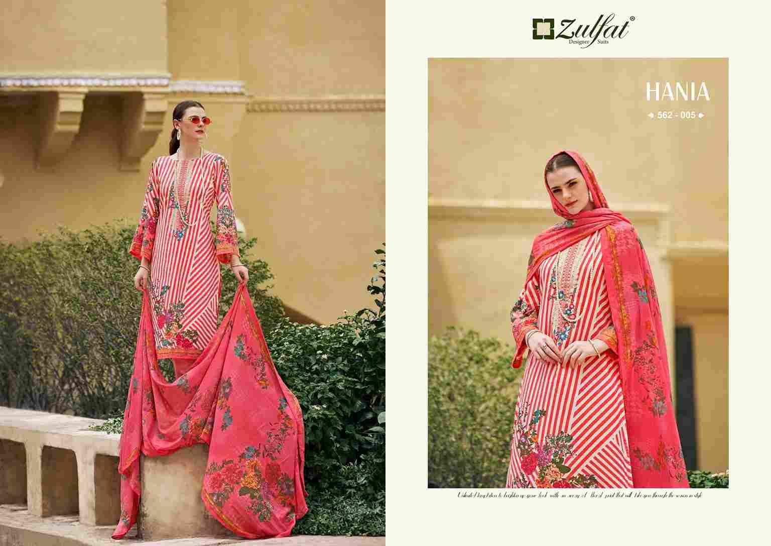 Hania By Zulfat 562-001 To 562-006 Series Beautiful Festive Suits Stylish Fancy Colorful Casual Wear & Ethnic Wear Pure Cotton Print Dresses At Wholesale Price