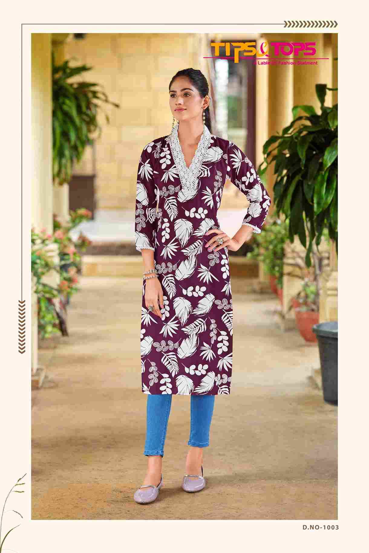 Viana By Tips And Tops 1001 To 1006 Series Designer Stylish Fancy Colorful Beautiful Party Wear & Ethnic Wear Collection Rayon Print Kurtis At Wholesale Price