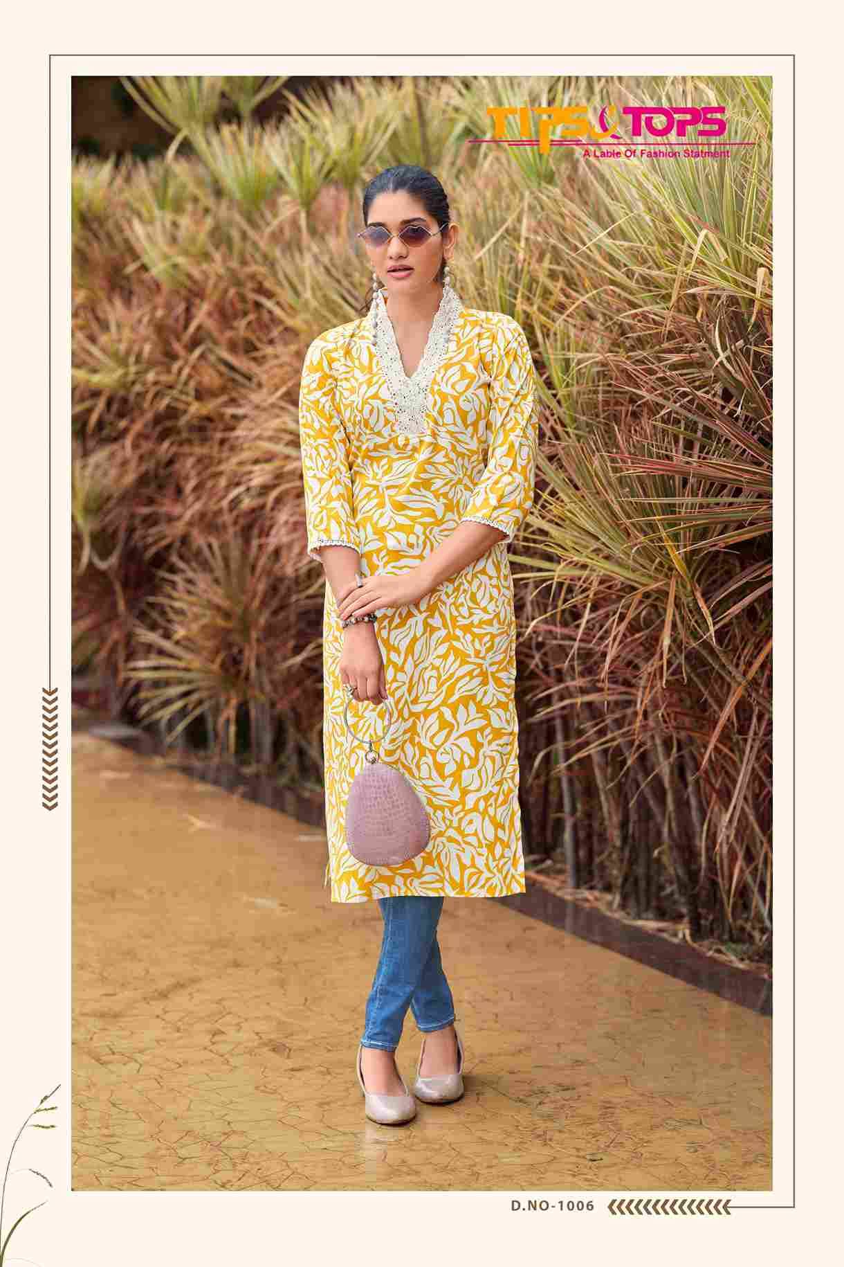 Viana By Tips And Tops 1001 To 1006 Series Designer Stylish Fancy Colorful Beautiful Party Wear & Ethnic Wear Collection Rayon Print Kurtis At Wholesale Price