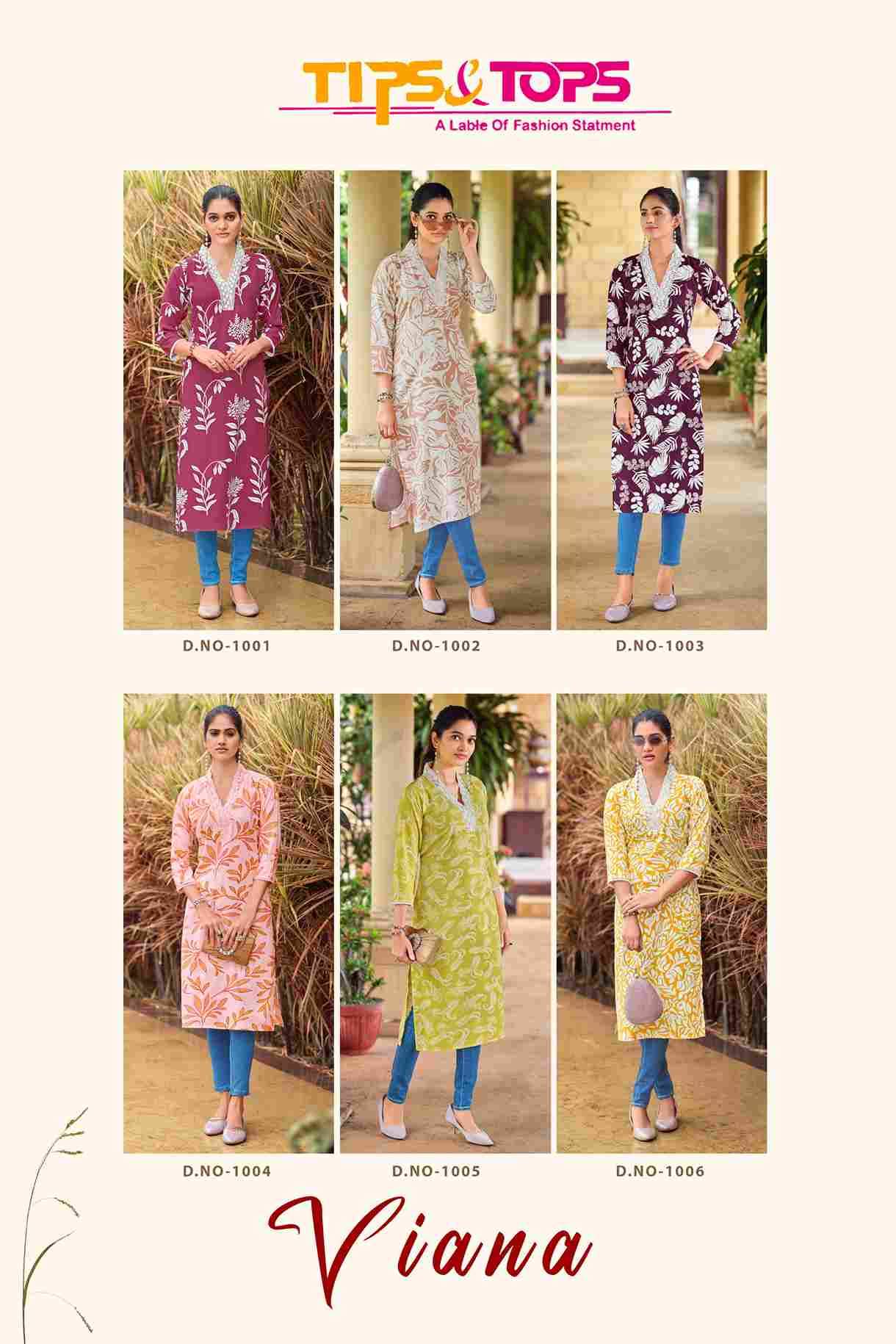 Viana By Tips And Tops 1001 To 1006 Series Designer Stylish Fancy Colorful Beautiful Party Wear & Ethnic Wear Collection Rayon Print Kurtis At Wholesale Price