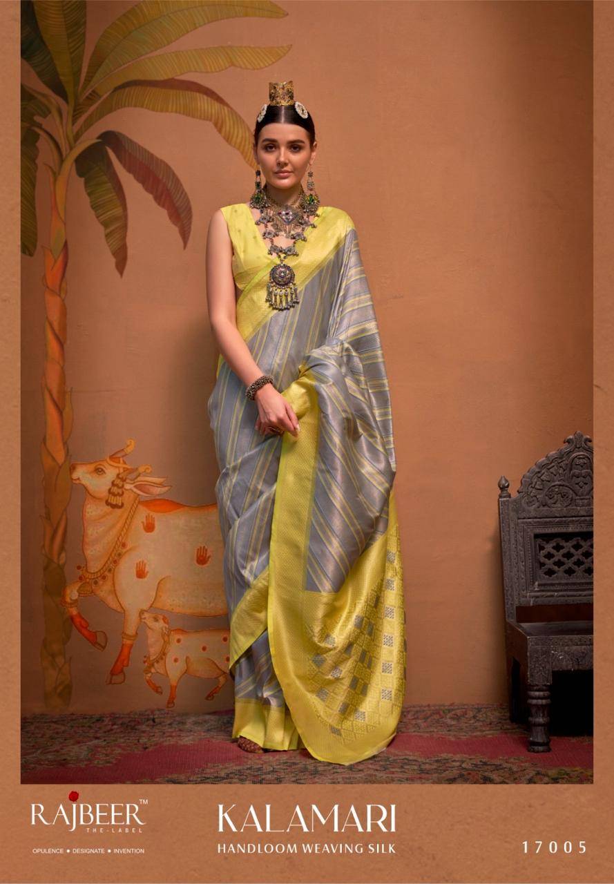 Kalamari By Rajbeer 17001 To 17006 Series Indian Traditional Wear Collection Beautiful Stylish Fancy Colorful Party Wear & Occasional Wear Handloom Silk Sarees At Wholesale Price