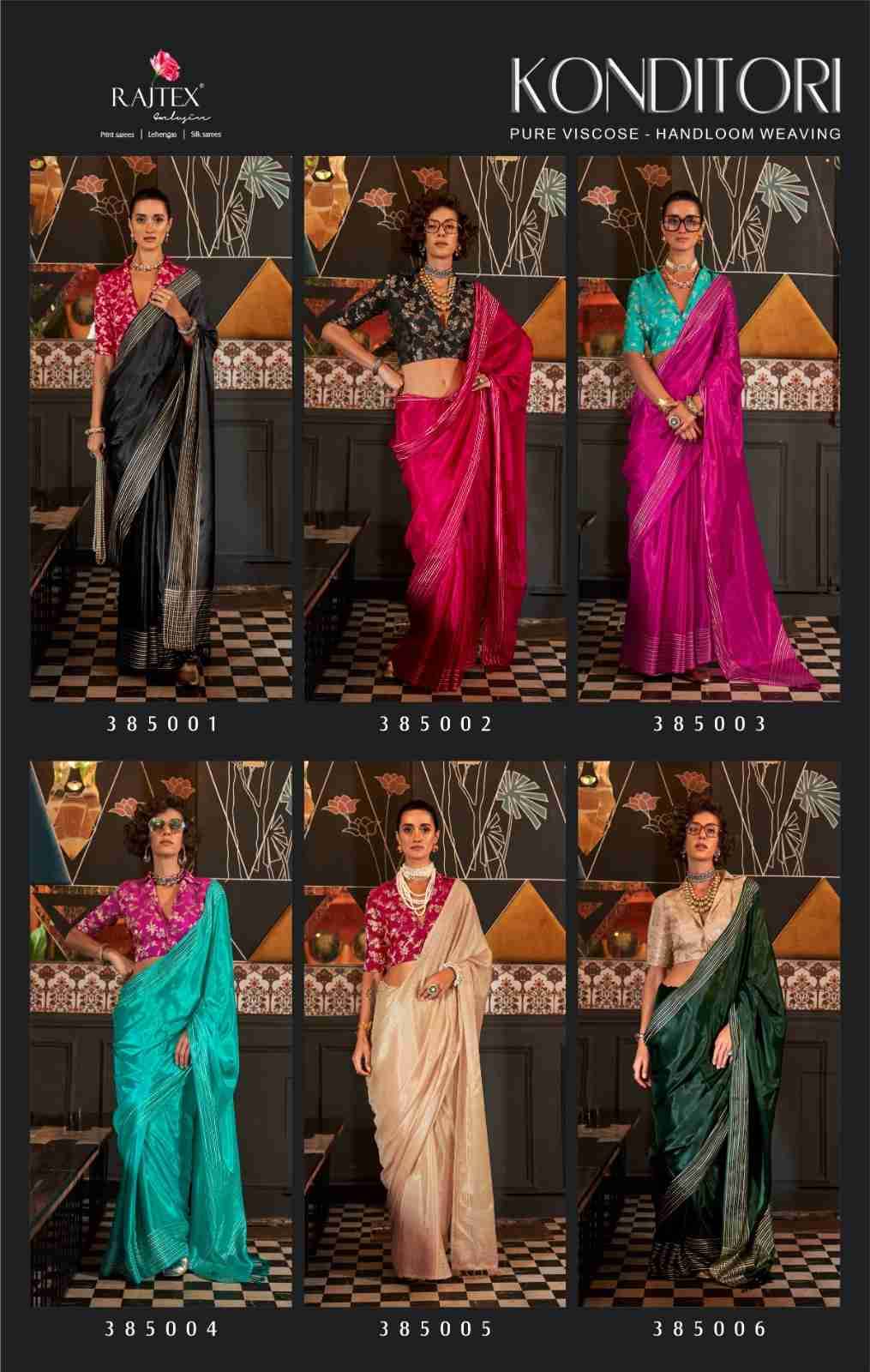 Konditori By Raj Tex 385001 To 385006 Series Indian Traditional Wear Collection Beautiful Stylish Fancy Colorful Party Wear & Occasional Wear Handloom Silk Sarees At Wholesale Price