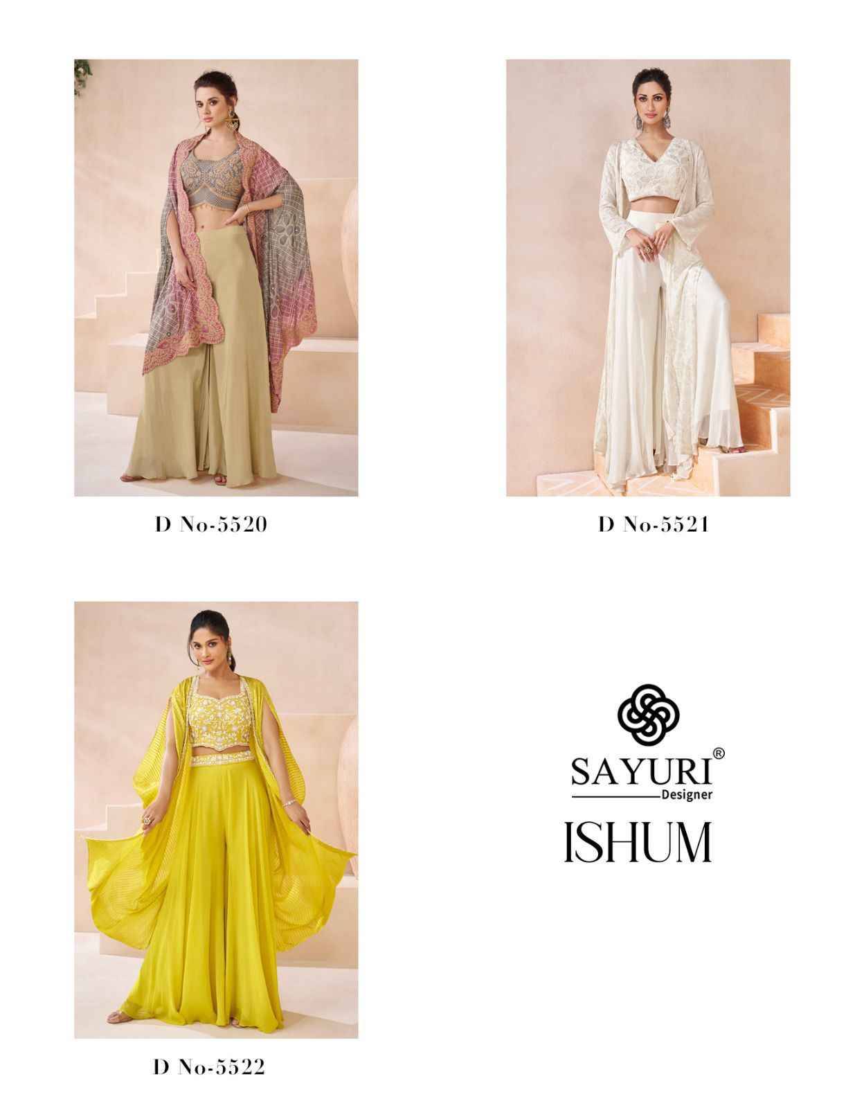 Ishum By Sayuri 5520 To 5522 Series Designer Stylish Fancy Colorful Beautiful Party Wear & Ethnic Wear Collection Georgette Tops With Bottom At Wholesale Price