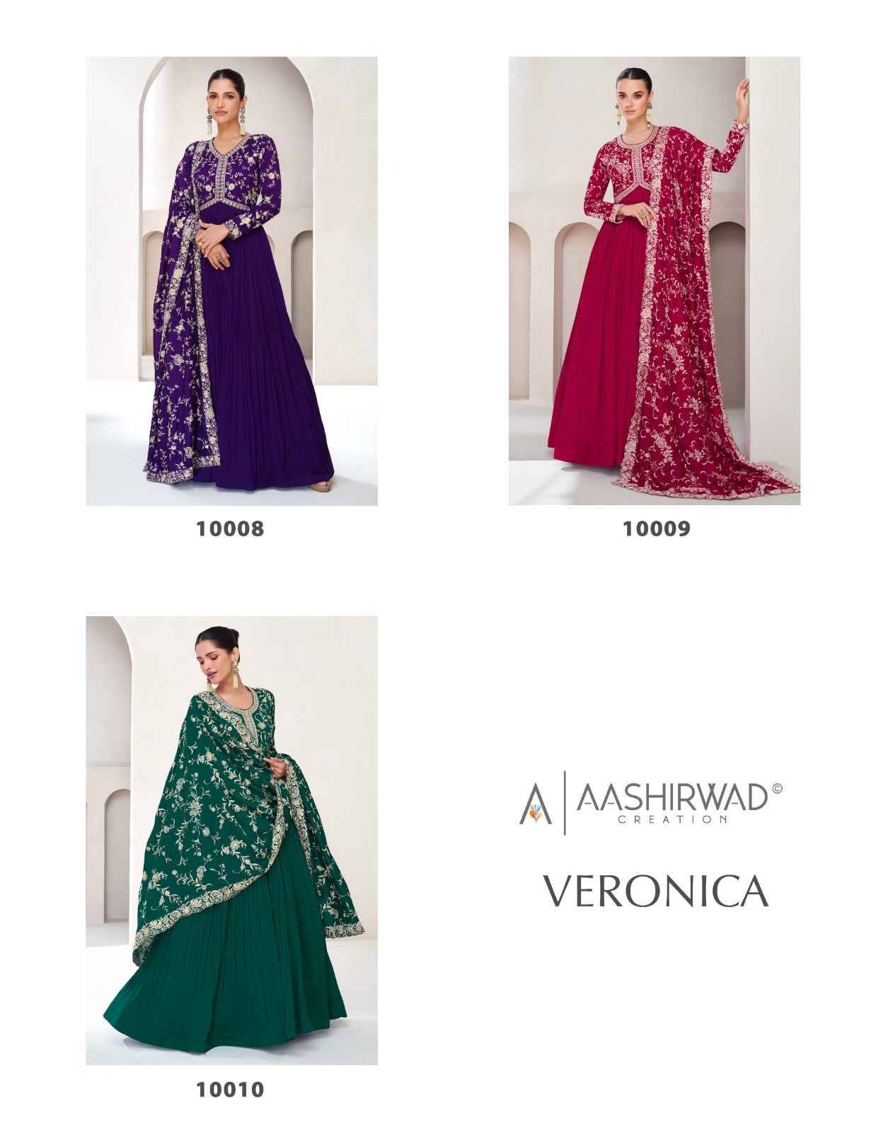 Veronica By Aashirwad Creation 10008 To 10010 Series Beautiful Stylish Fancy Colorful Casual Wear & Ethnic Wear Silk Gowns With Dupatta At Wholesale Price