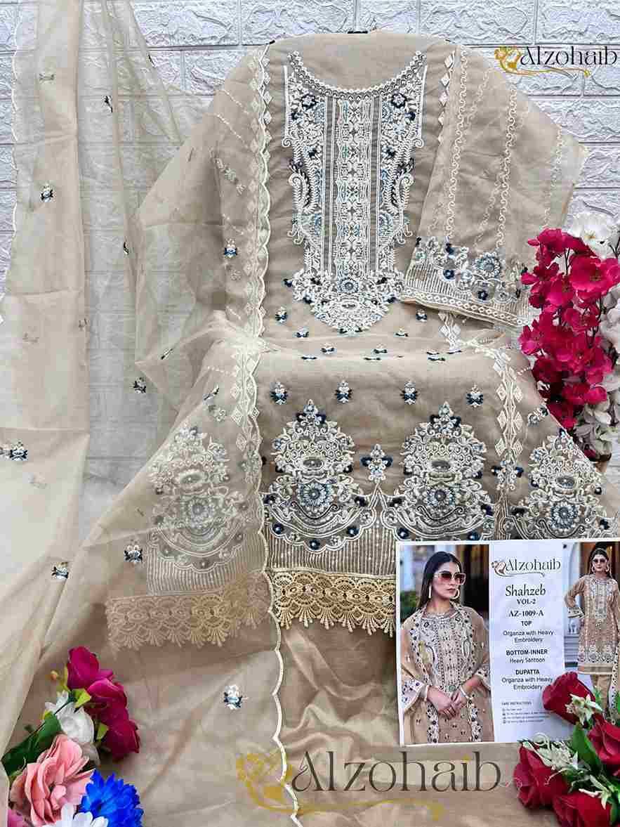 Shahzeb Vol-2 By Alzohaib 1009-A To 1009-D Series Wholesale Designer Pakistani Suits Collection Beautiful Stylish Fancy Colorful Party Wear & Occasional Wear Organza Dresses At Wholesale Price