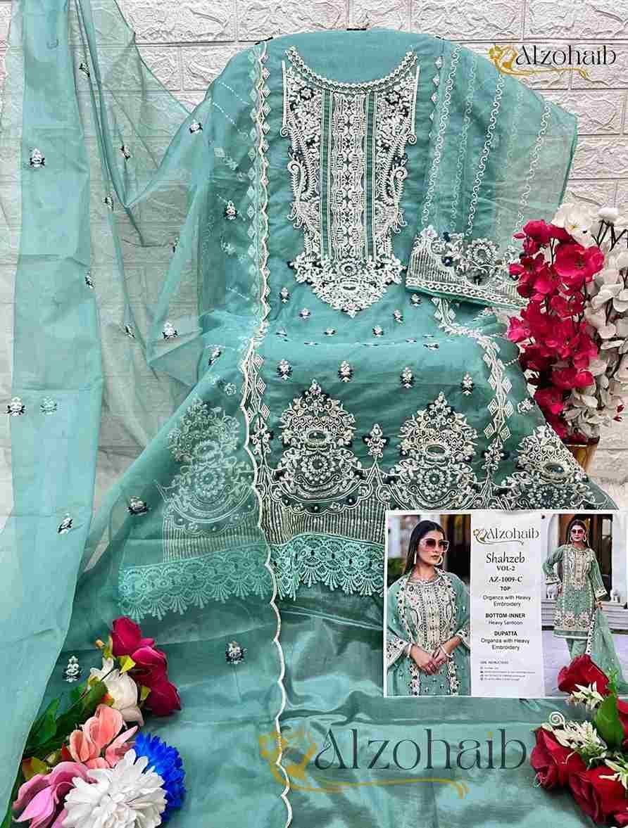 Shahzeb Vol-2 By Alzohaib 1009-A To 1009-D Series Wholesale Designer Pakistani Suits Collection Beautiful Stylish Fancy Colorful Party Wear & Occasional Wear Organza Dresses At Wholesale Price