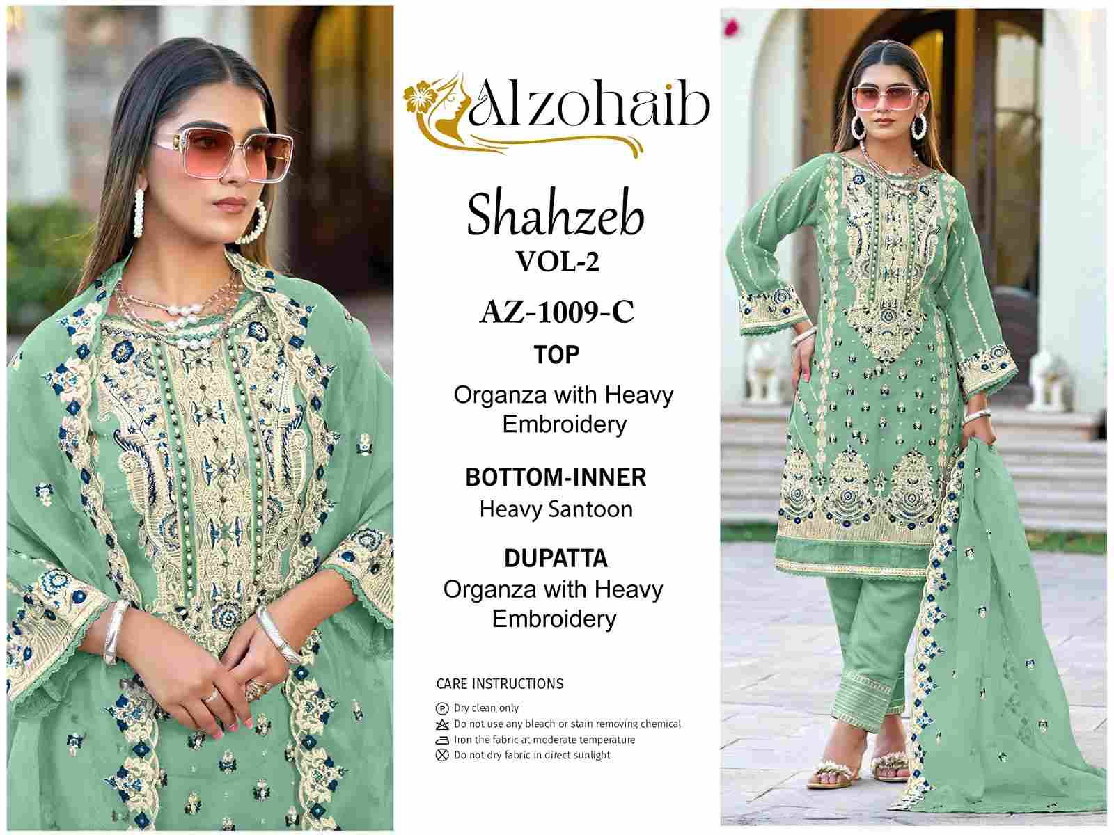 Shahzeb Vol-2 By Alzohaib 1009-A To 1009-D Series Wholesale Designer Pakistani Suits Collection Beautiful Stylish Fancy Colorful Party Wear & Occasional Wear Organza Dresses At Wholesale Price