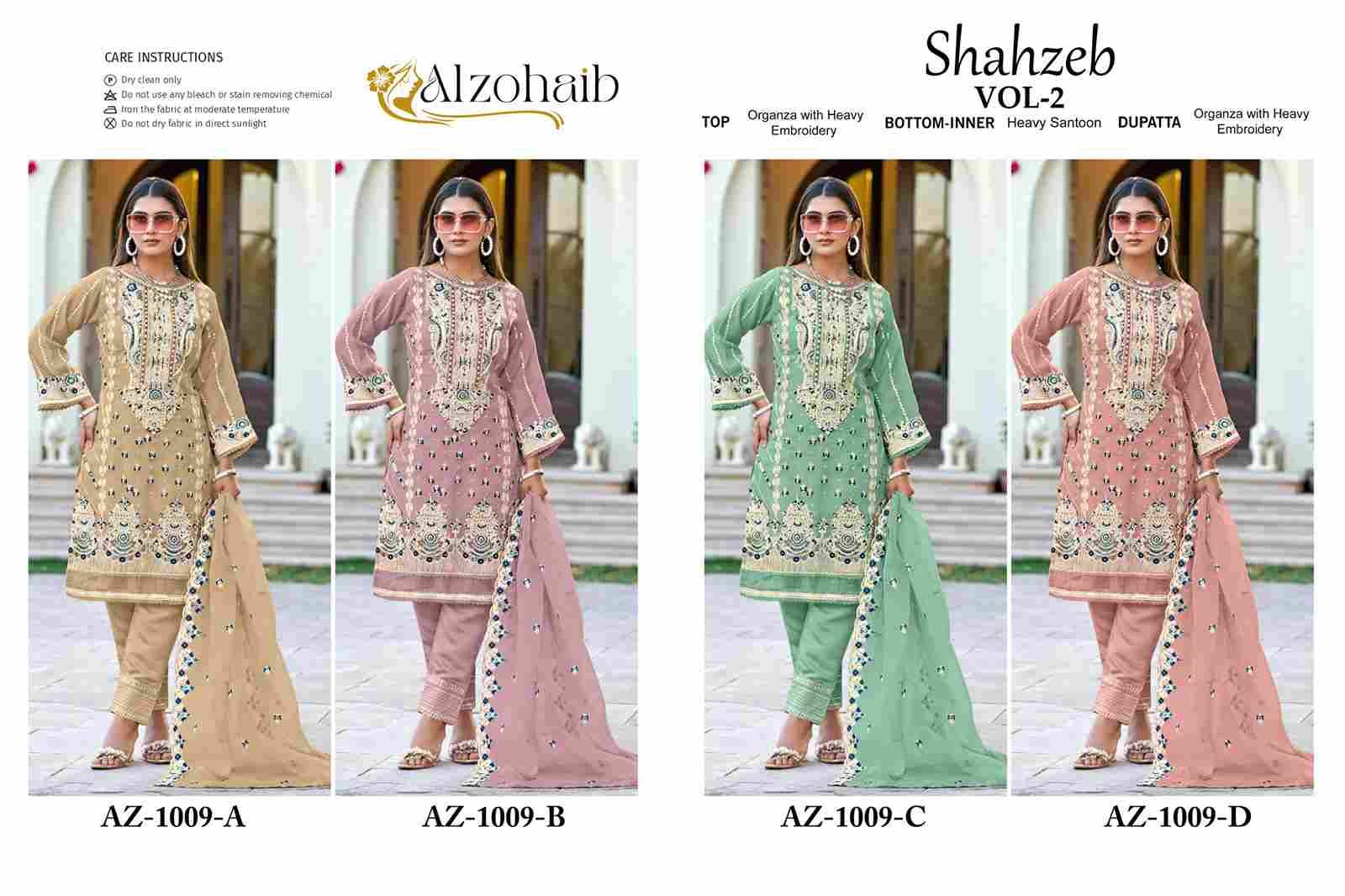 Shahzeb Vol-2 By Alzohaib 1009-A To 1009-D Series Wholesale Designer Pakistani Suits Collection Beautiful Stylish Fancy Colorful Party Wear & Occasional Wear Organza Dresses At Wholesale Price