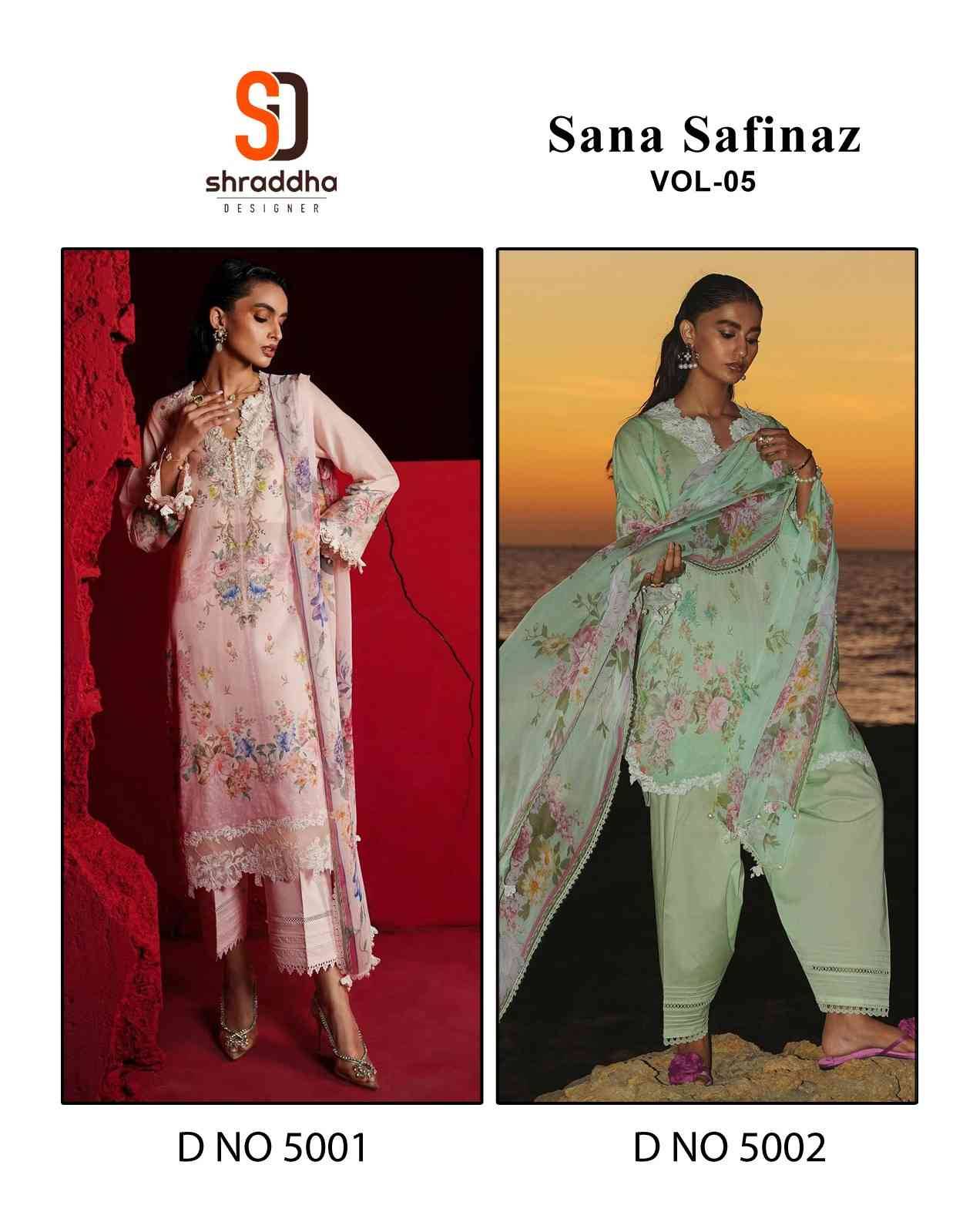 Sana Safinaz Vol-2 By Shraddha Designer 5001 To 5002 Series Beautiful Pakistani Suits Colorful Stylish Fancy Casual Wear & Ethnic Wear Pure Lawn Cotton With Embroidered Dresses At Wholesale Price