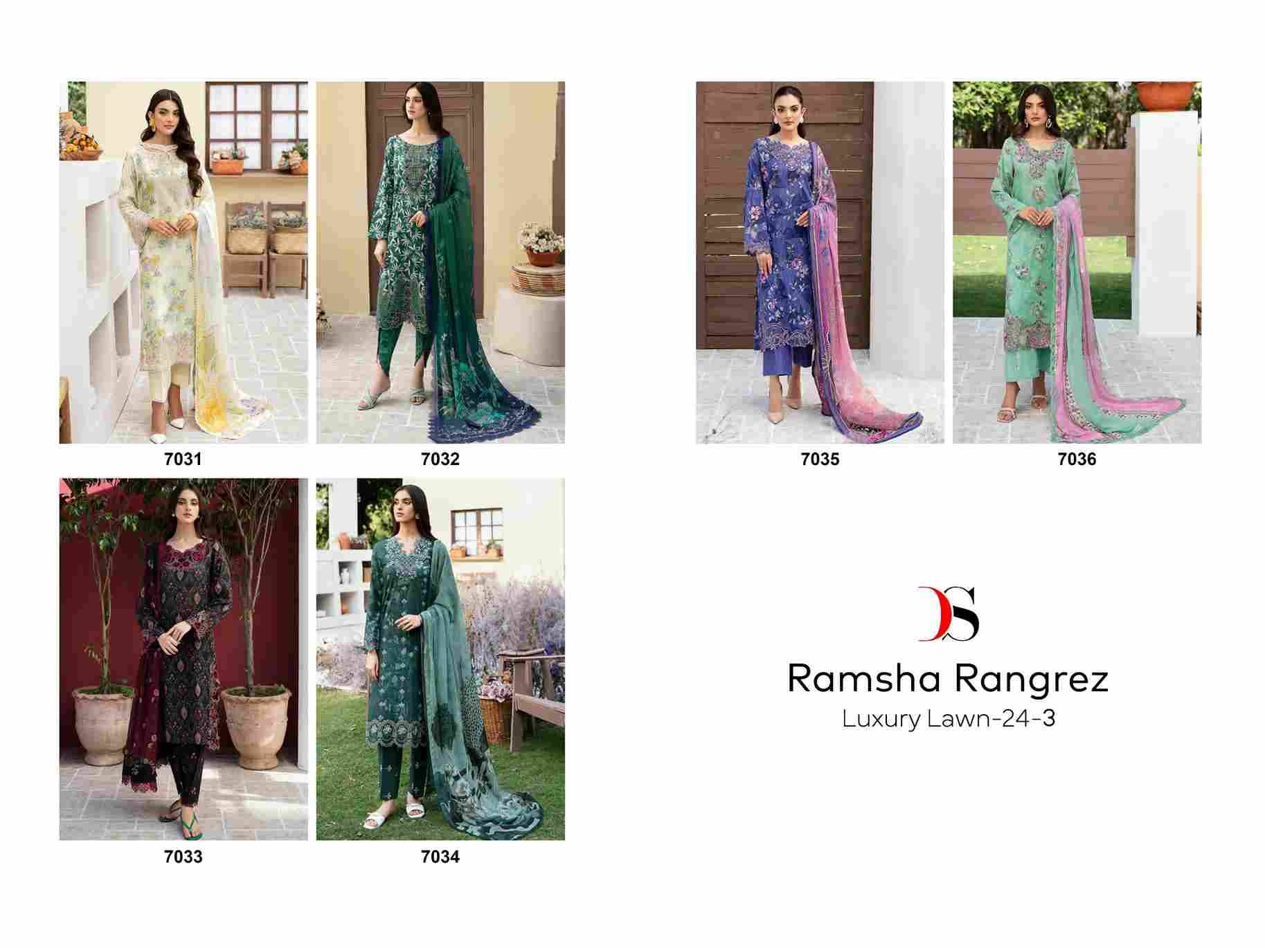 Ramsha Rangrez Luxury Lawn-24 Vol-3 By Deepsy Suits 7031 To 7036 Series Designer Pakistani Suits Beautiful Stylish Fancy Colorful Party Wear & Occasional Wear Pure Cotton Dresses At Wholesale Price