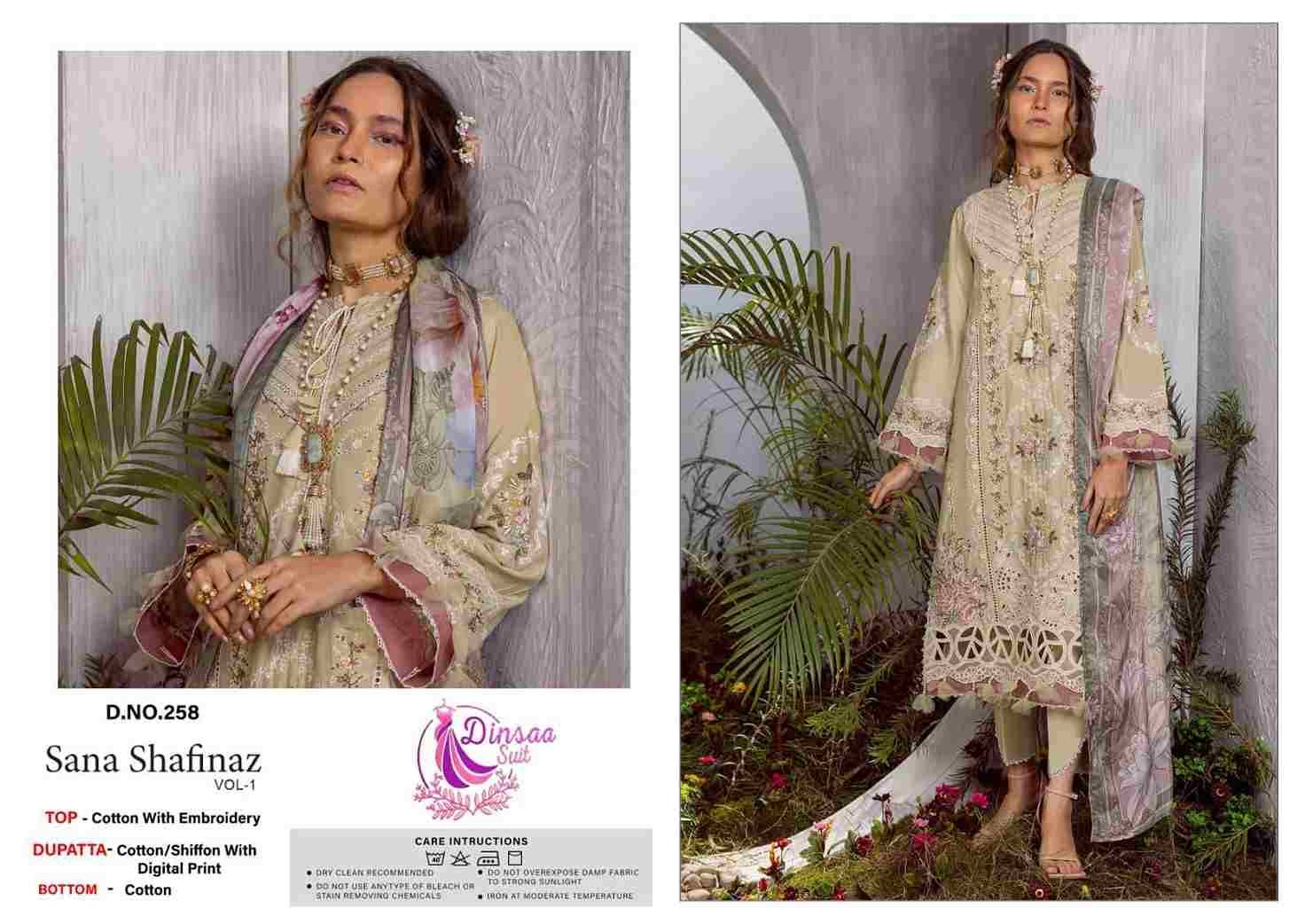 Sana Shafinaz Vol-1 By Dinsaa Suits 257 To 259 Series Beautiful Pakistani Suits Stylish Fancy Colorful Party Wear & Occasional Wear Cotton Embroidered Dresses At Wholesale Price