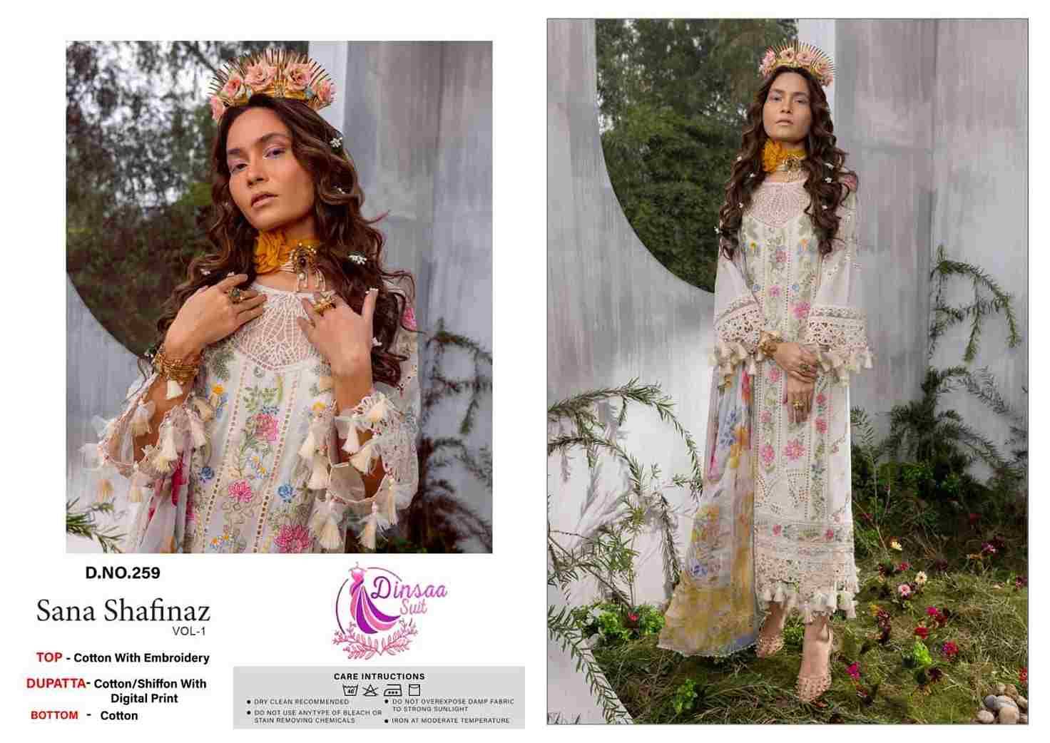 Sana Shafinaz Vol-1 By Dinsaa Suits 257 To 259 Series Beautiful Pakistani Suits Stylish Fancy Colorful Party Wear & Occasional Wear Cotton Embroidered Dresses At Wholesale Price