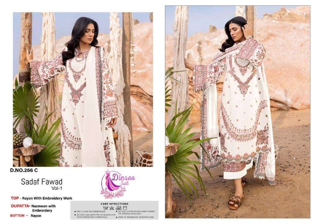 Sadaf Fawad Vol-1 By Dinssa Suits 266-A To 266-D Series Pakistani Suits Beautiful Fancy Colorful Stylish Party Wear & Occasional Wear Pure Rayon Embroidery Dresses At Wholesale Price