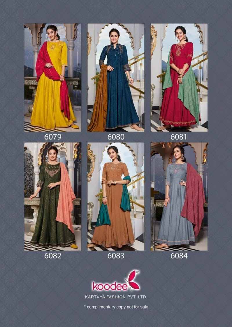 Sundra Vol-3 By Koodee 6079 To 6084 Series Beautiful Stylish Fancy Colorful Casual Wear & Ethnic Wear Viscose Gowns With Dupatta At Wholesale Price