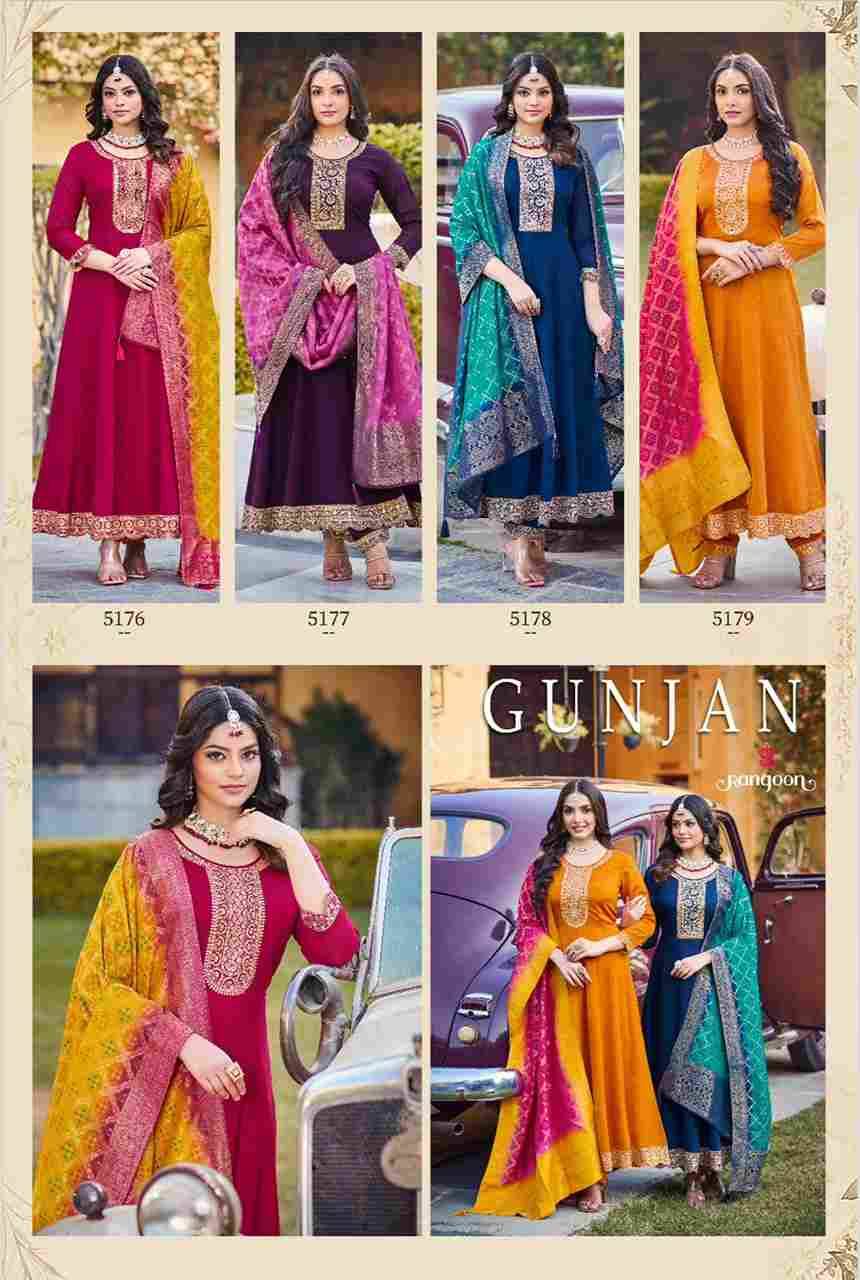 Gunjan By Rangoon 5176 To 5179 Series Beautiful Stylish Festive Suits Fancy Colorful Casual Wear & Ethnic Wear & Ready To Wear Silk Embroidered Dresses At Wholesale Price