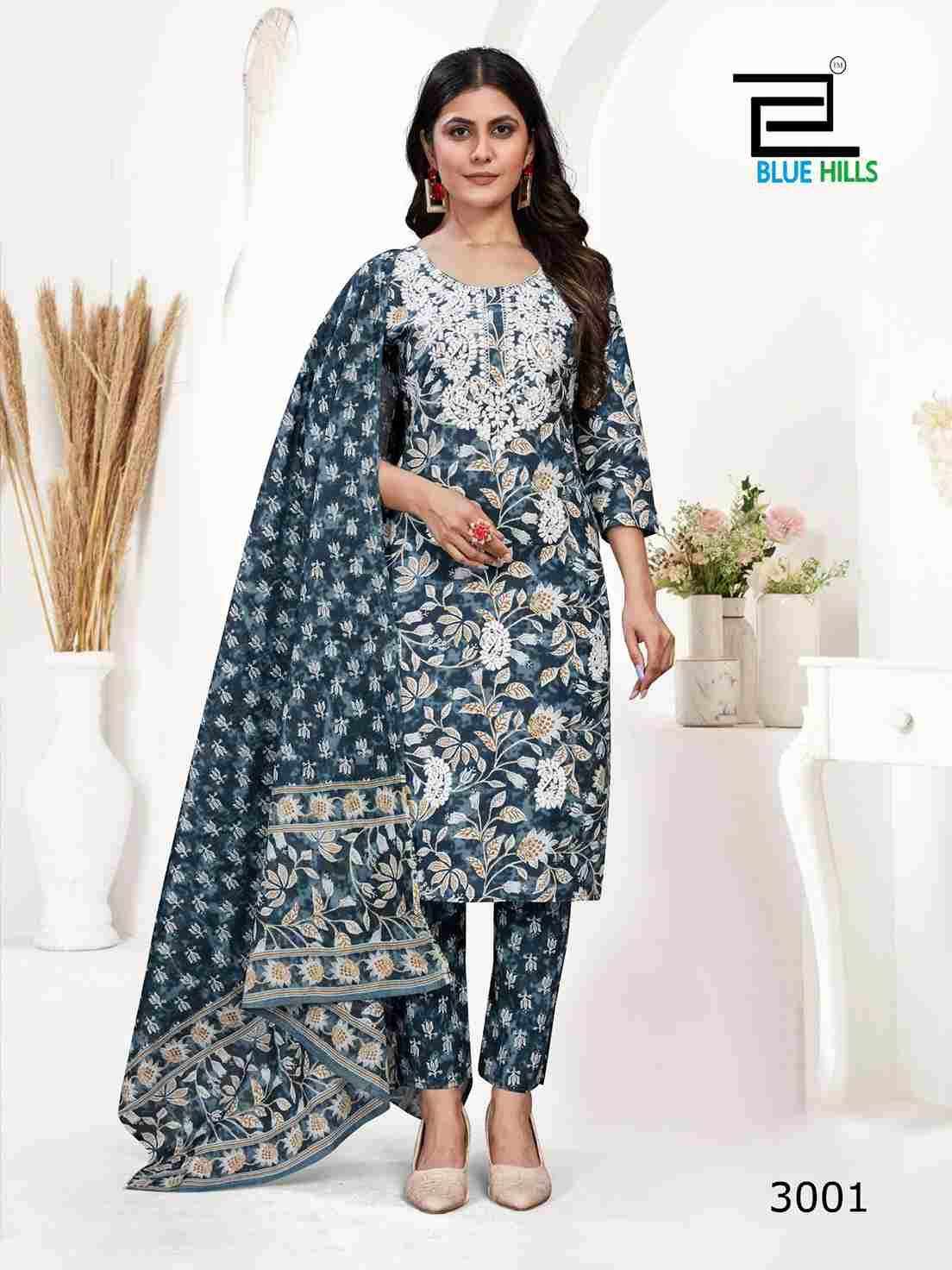 Kanika Vol-3 By Blue Hills 3001 To 3004 Series Beautiful Festive Suits Colorful Stylish Fancy Casual Wear & Ethnic Wear Cotton Embroidered Dresses At Wholesale Price