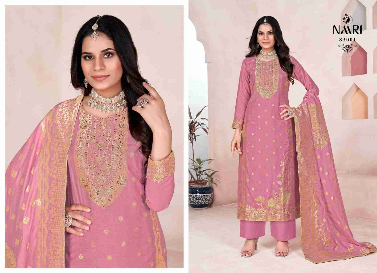 Golden By Naari 83001 To 83004 Series Beautiful Stylish Festive Suits Fancy Colorful Casual Wear & Ethnic Wear & Ready To Wear Pure Muslin Jacquard Print Dresses At Wholesale Price