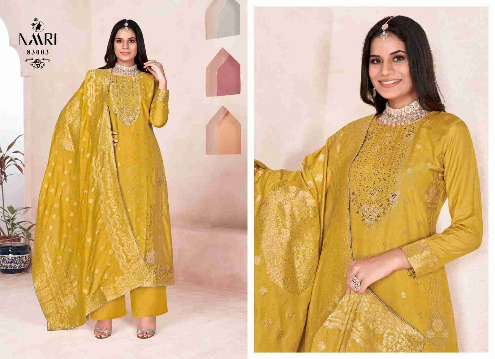 Golden By Naari 83001 To 83004 Series Beautiful Stylish Festive Suits Fancy Colorful Casual Wear & Ethnic Wear & Ready To Wear Pure Muslin Jacquard Print Dresses At Wholesale Price