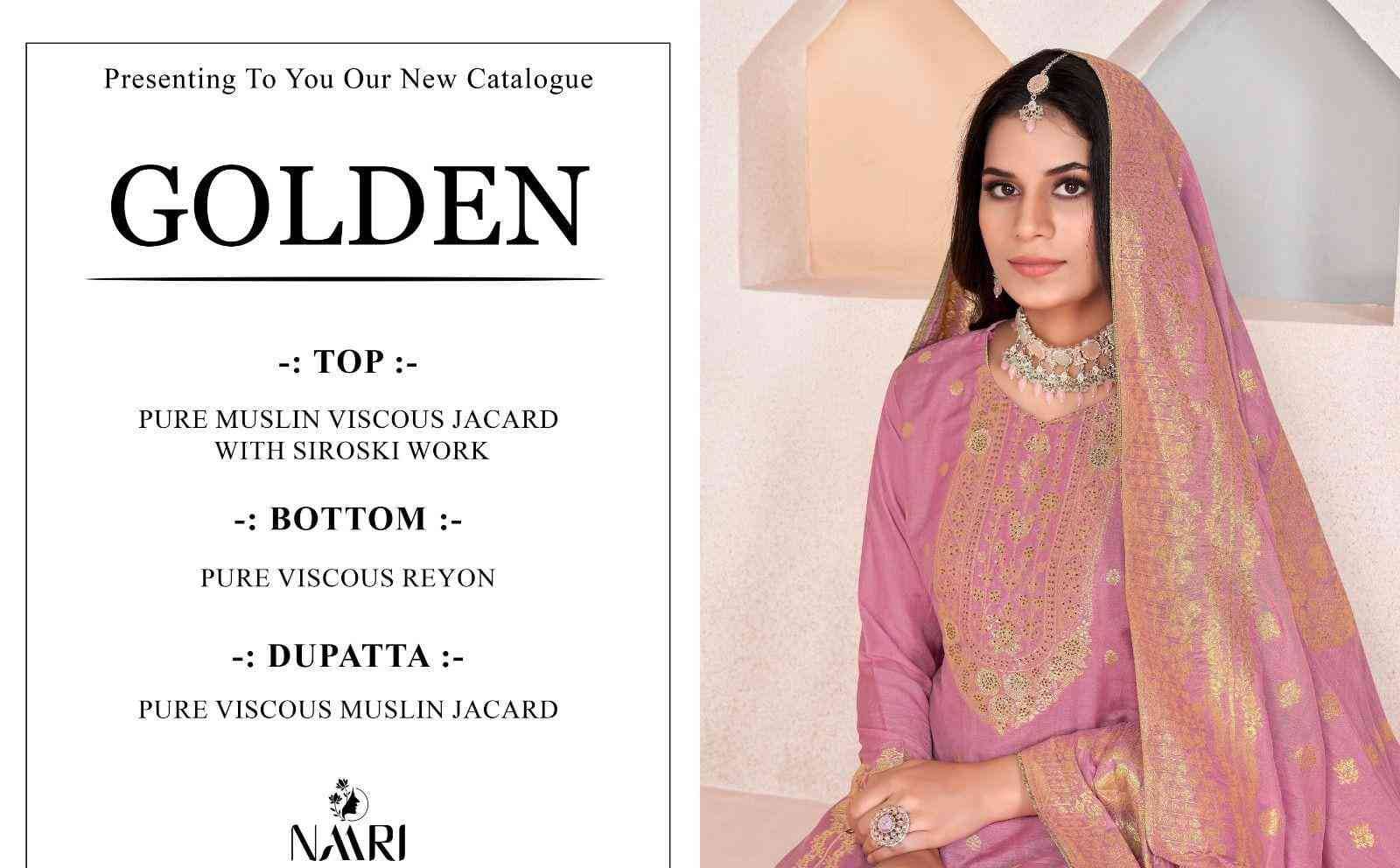 Golden By Naari 83001 To 83004 Series Beautiful Stylish Festive Suits Fancy Colorful Casual Wear & Ethnic Wear & Ready To Wear Pure Muslin Jacquard Print Dresses At Wholesale Price